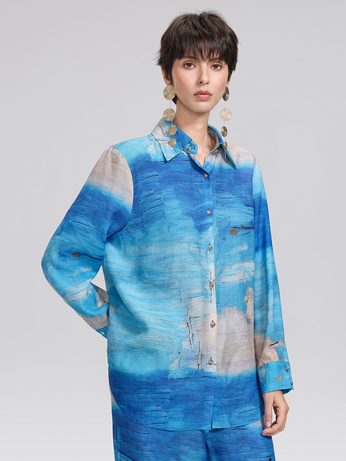 Blue Oil Painting Print Shirt