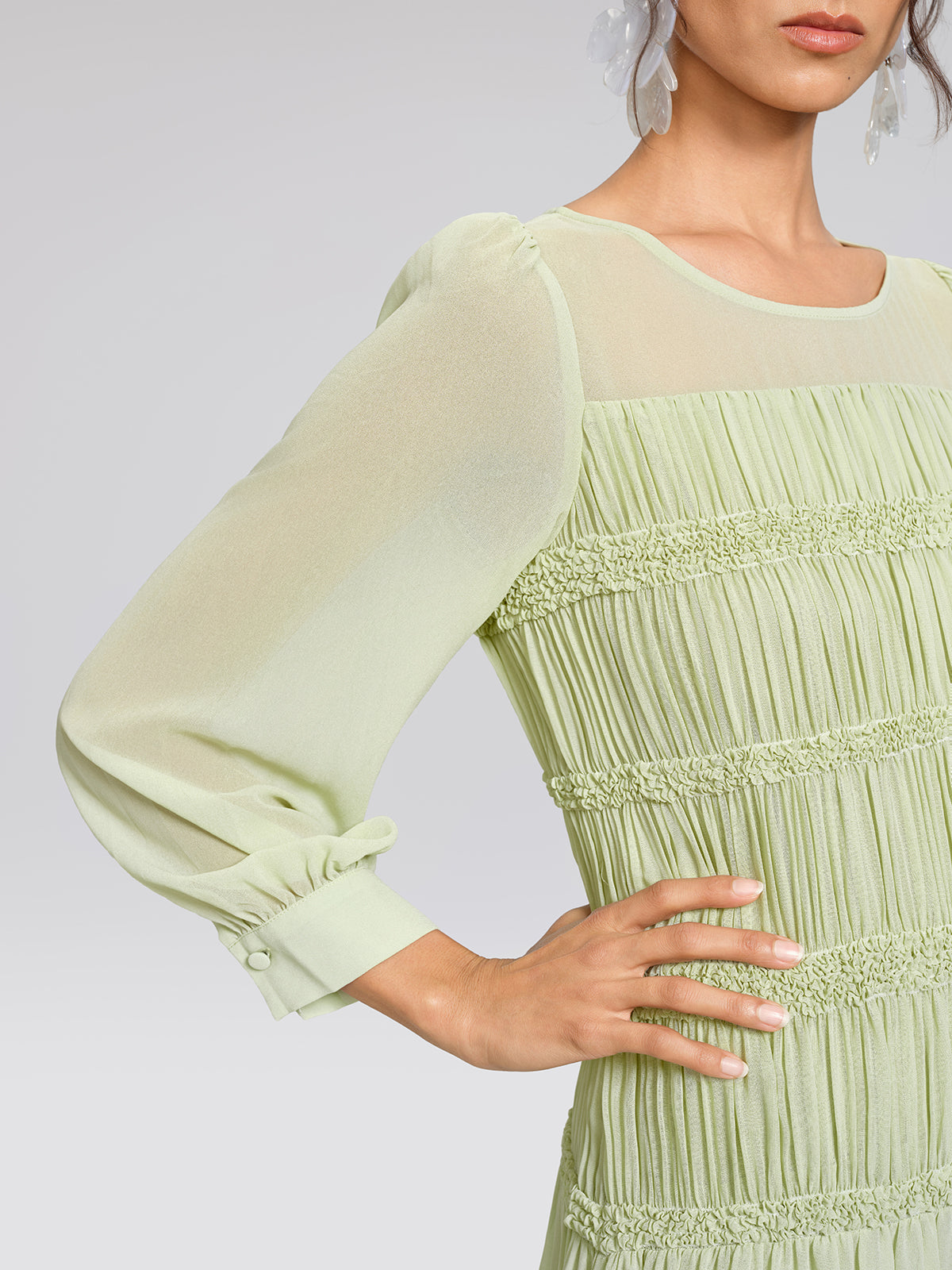 Smocked Pleated Dress (Belt Included)