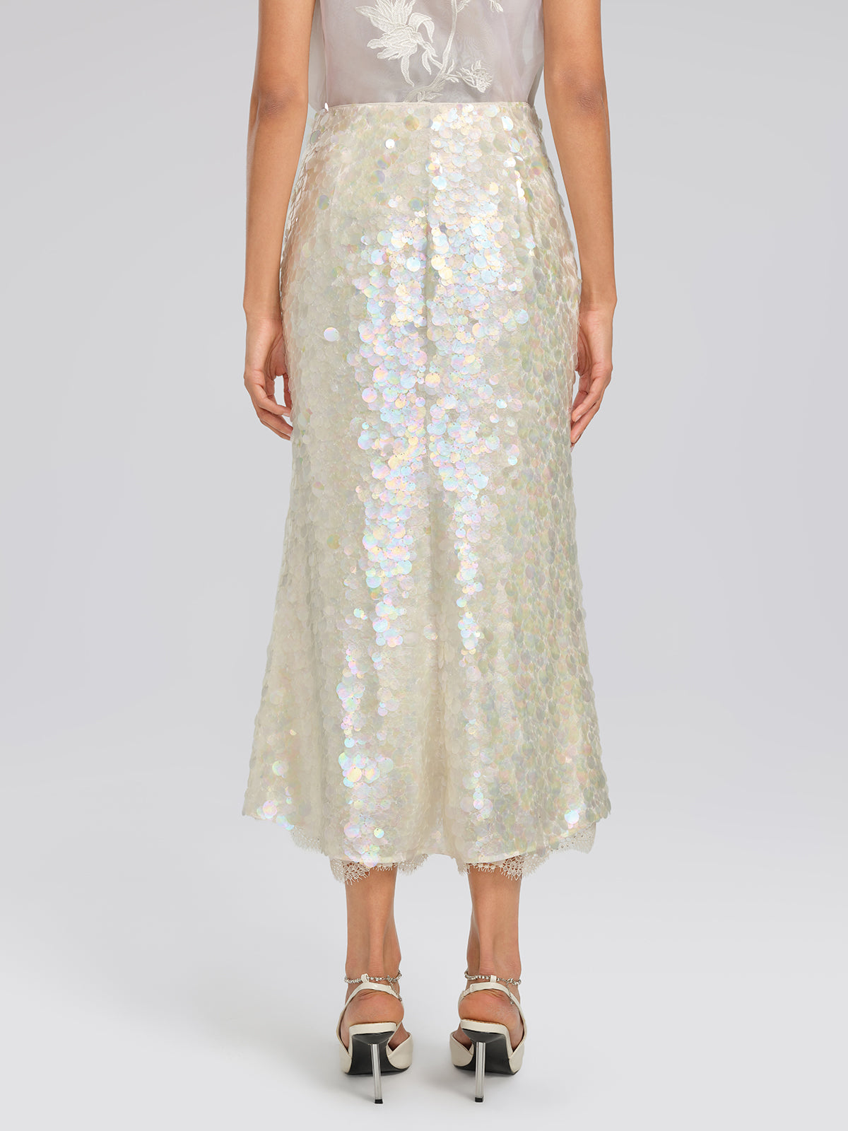 Iridescent Sequin Lace Trim Skirt