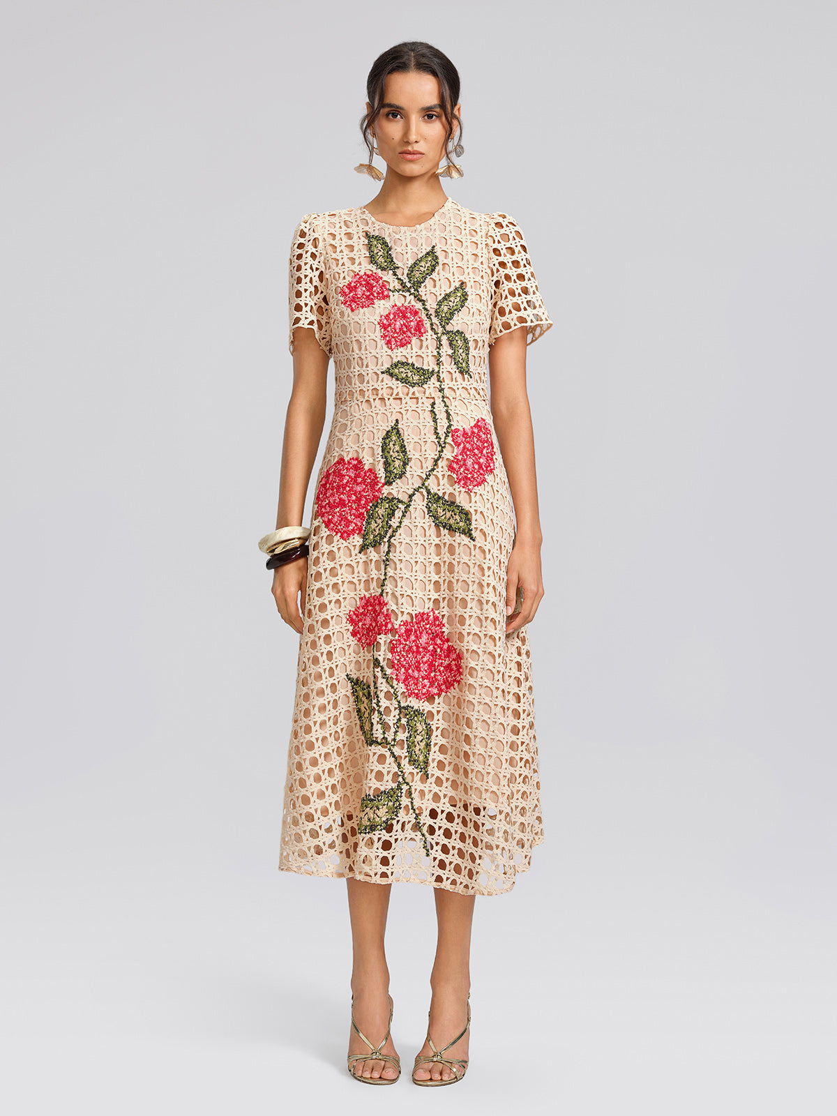 Embroidered Cutout A Line Dress