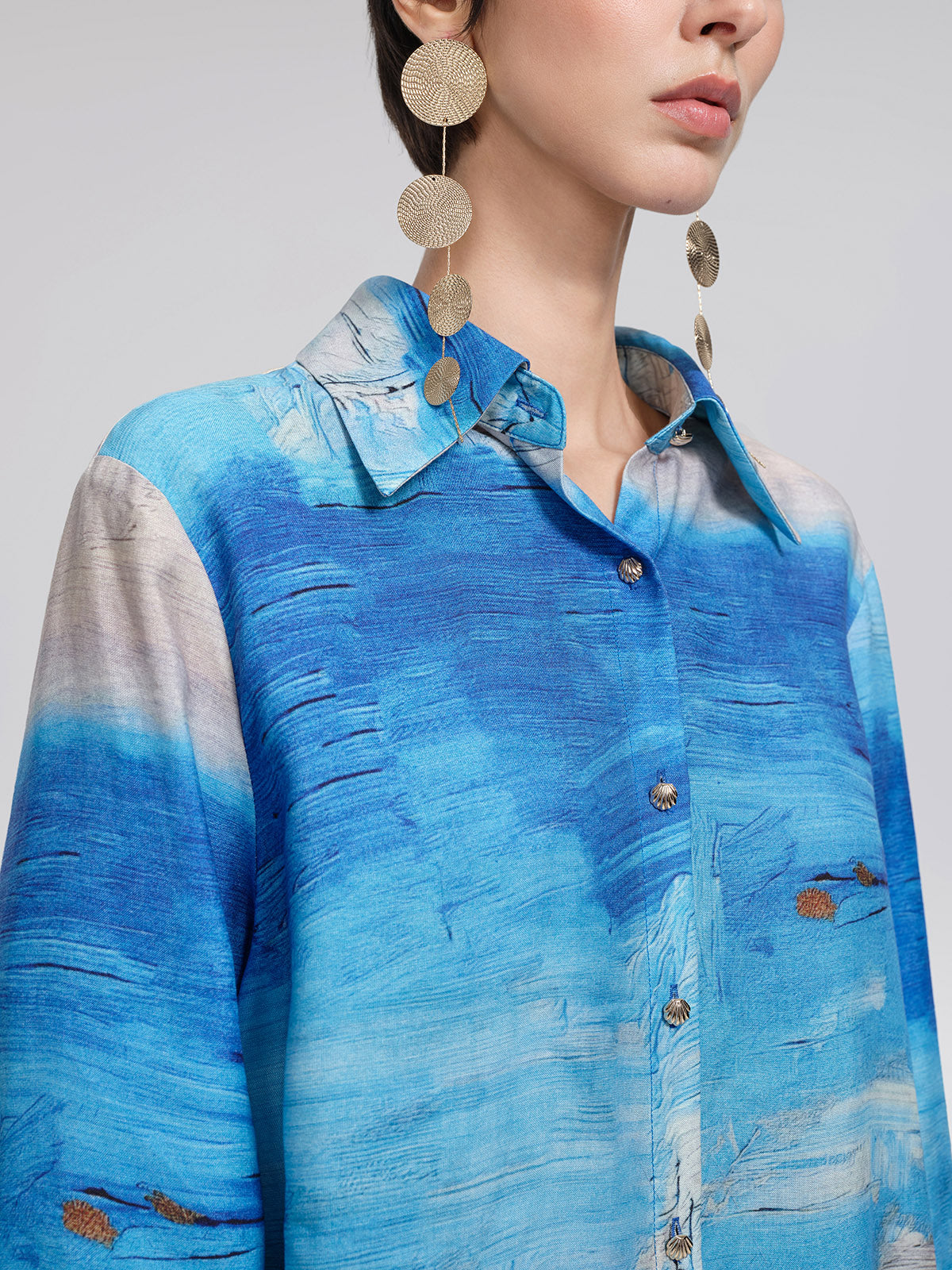 Blue Oil Painting Print Shirt