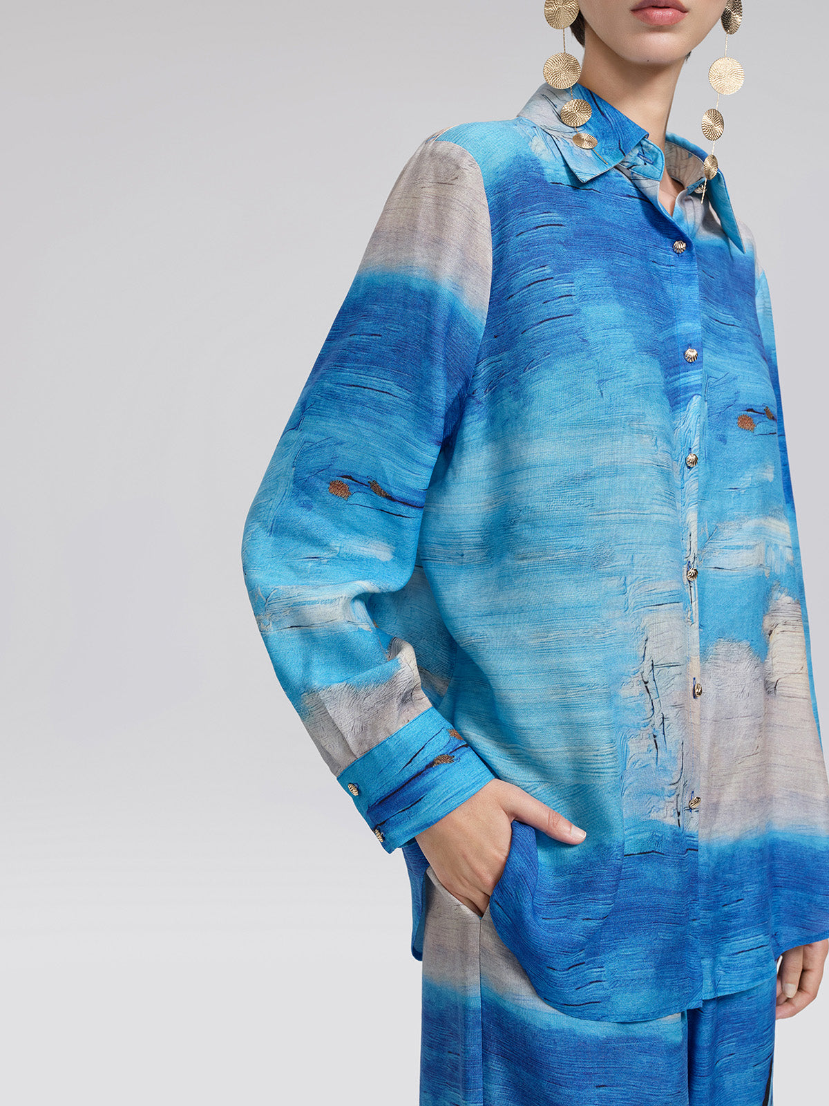 Blue Oil Painting Print Shirt