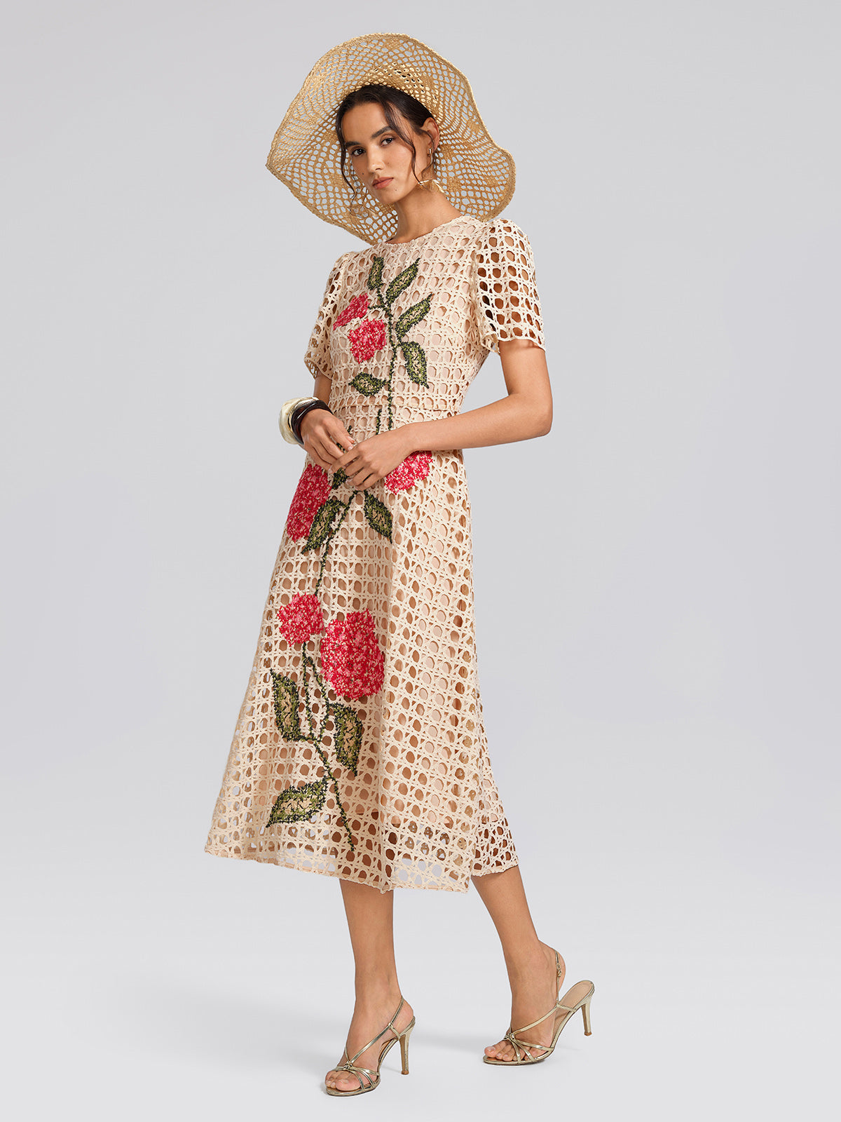 Embroidered Cutout A Line Dress