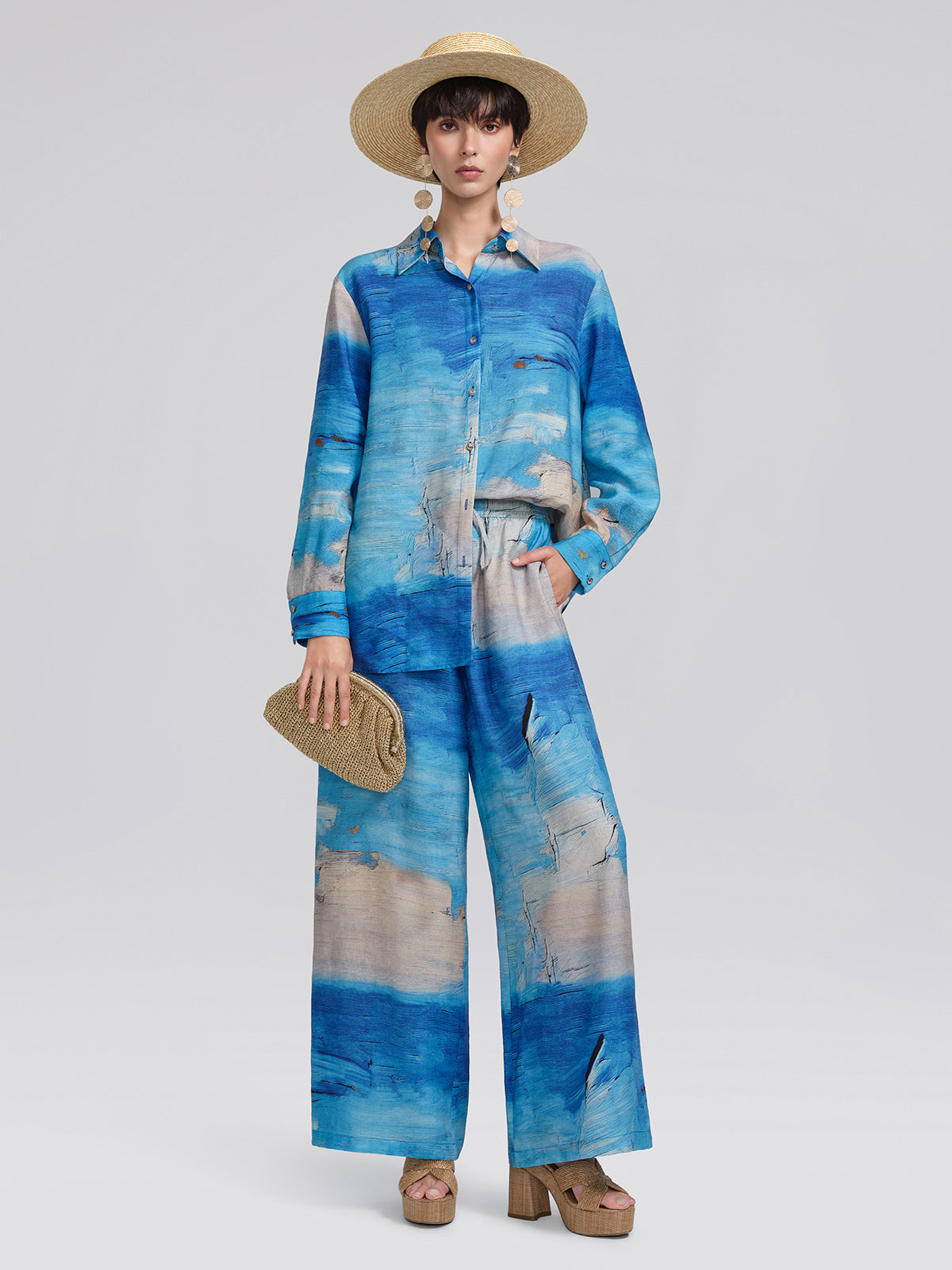 Blue Oil Painting Print Shirt