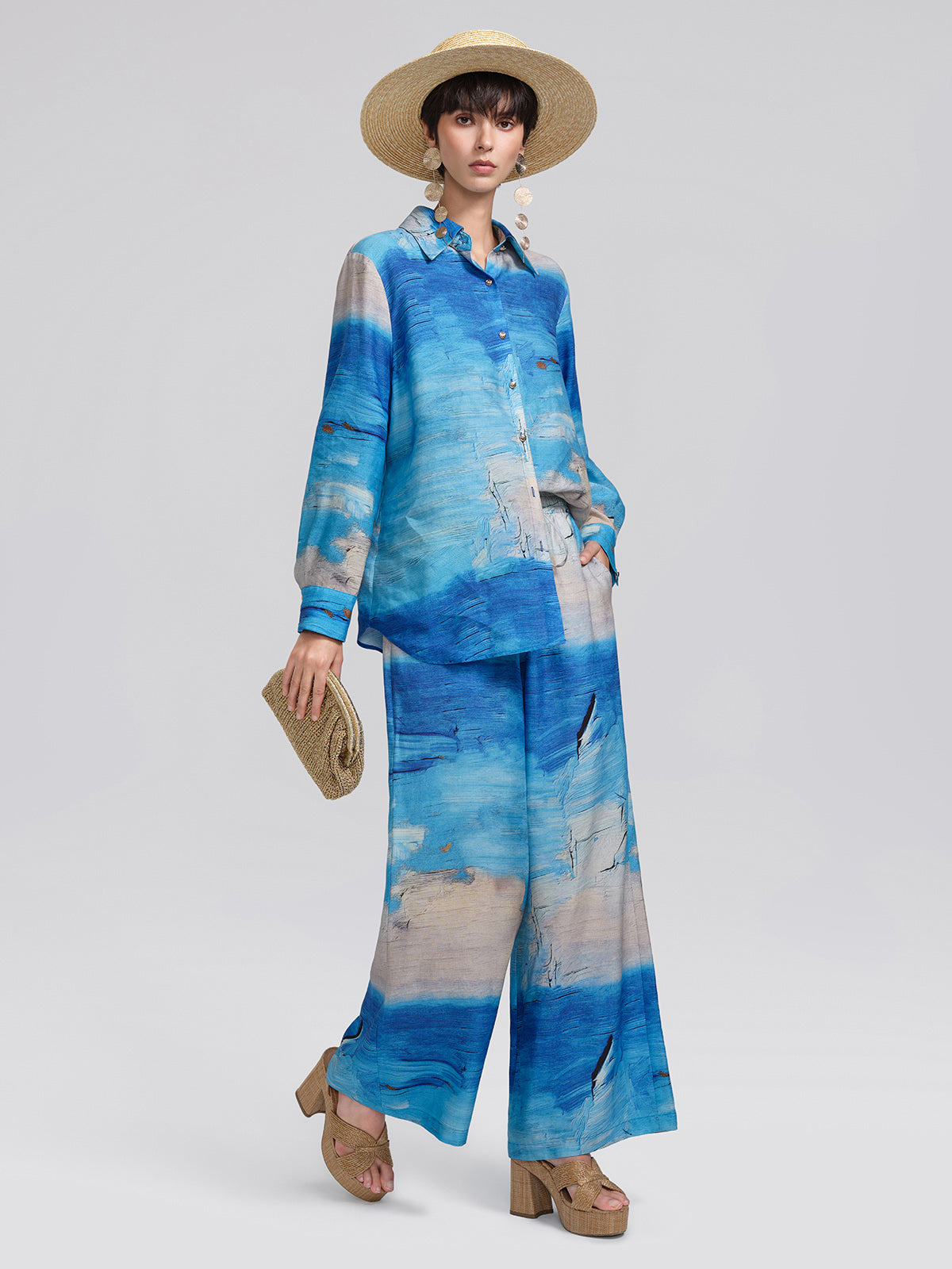 Blue Oil Painting Print Shirt