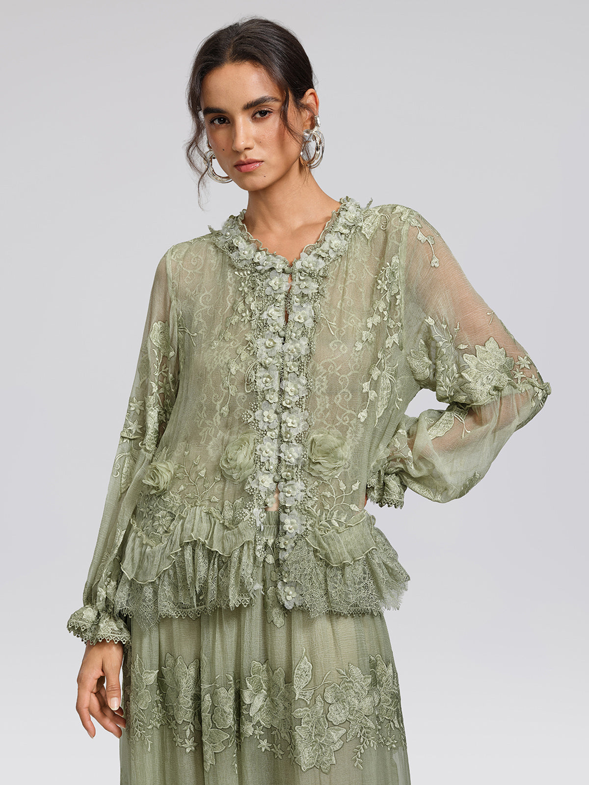 Hand-Dyed Silk Embroidered Floral Top