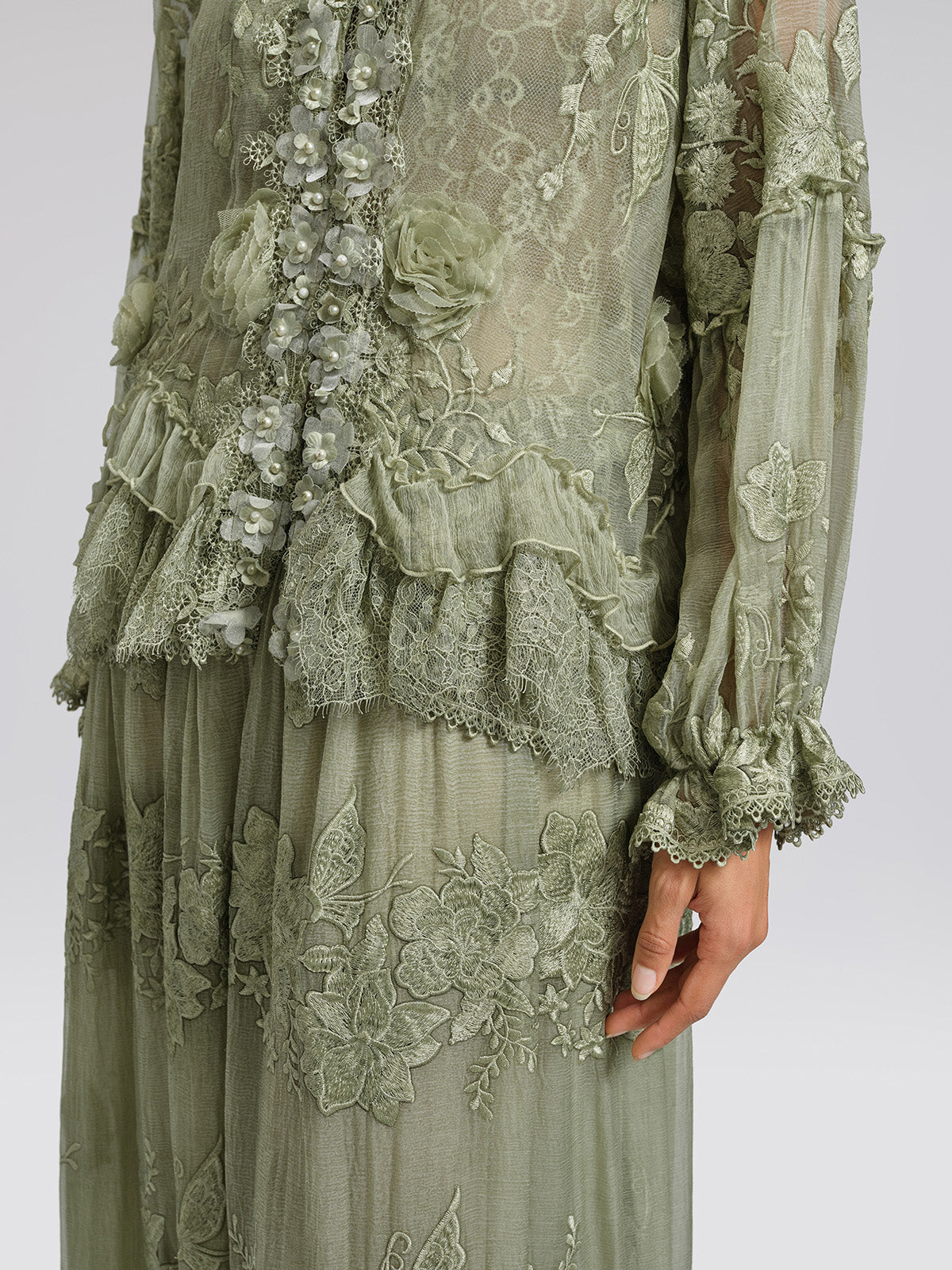 Hand-Dyed Silk Embroidered Floral Top