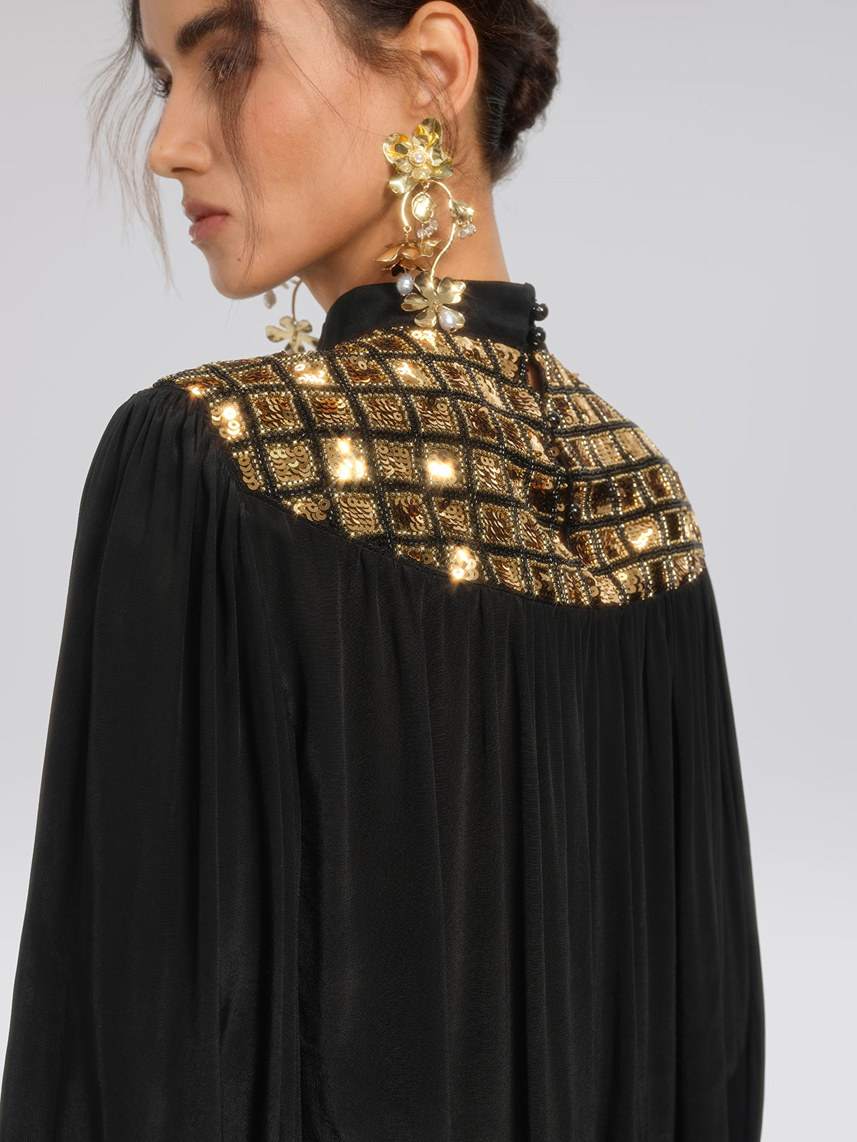 Chiffon Sequin Stand Collar Blouse