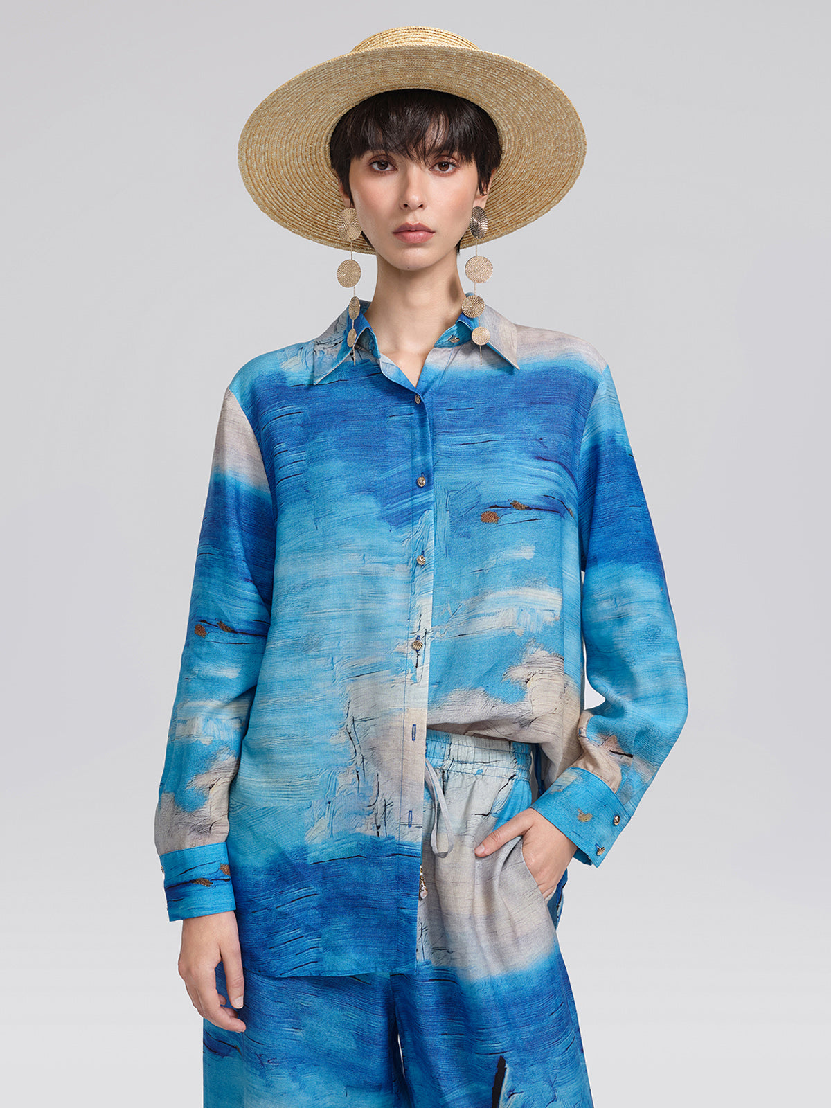 Blue Oil Painting Print Shirt