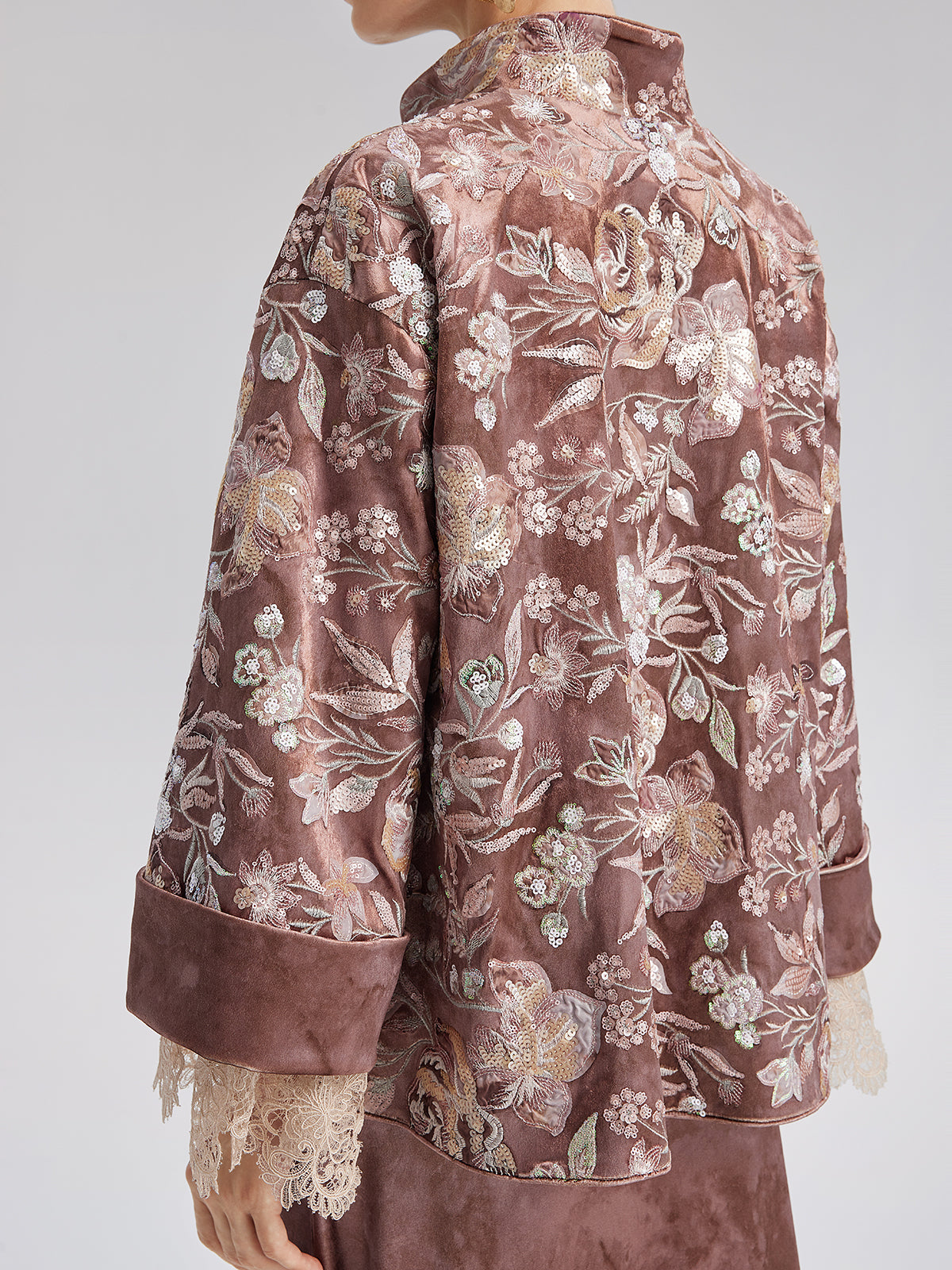 Velvet Sequined Floral Embroidered Jacket
