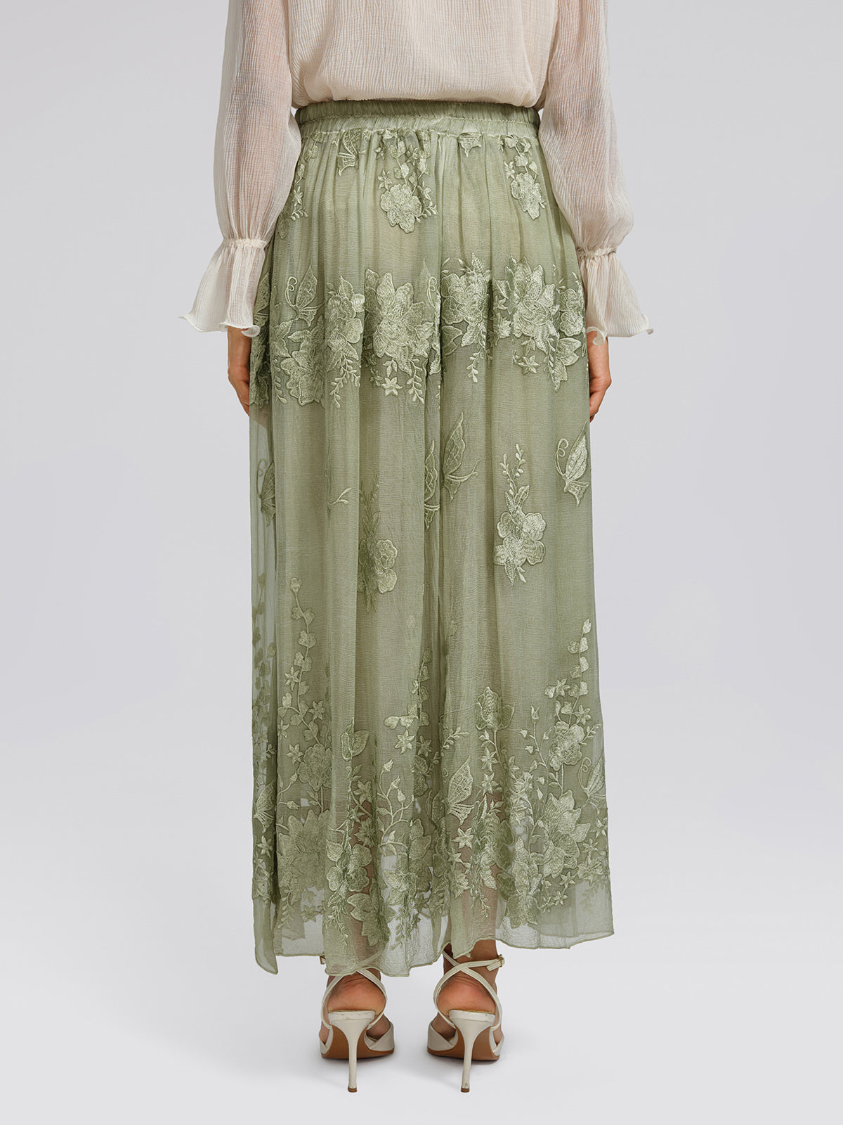 Hand-Dyed Embroidered Elastic-Waist Skirt