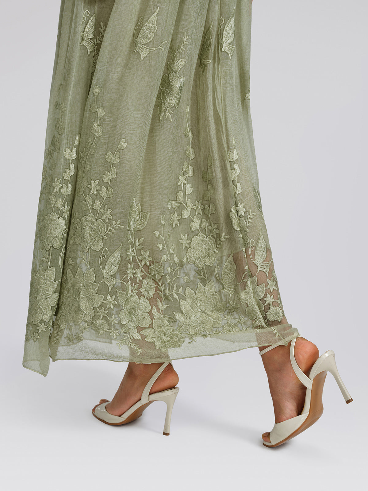 Hand-Dyed Embroidered Elastic-Waist Skirt