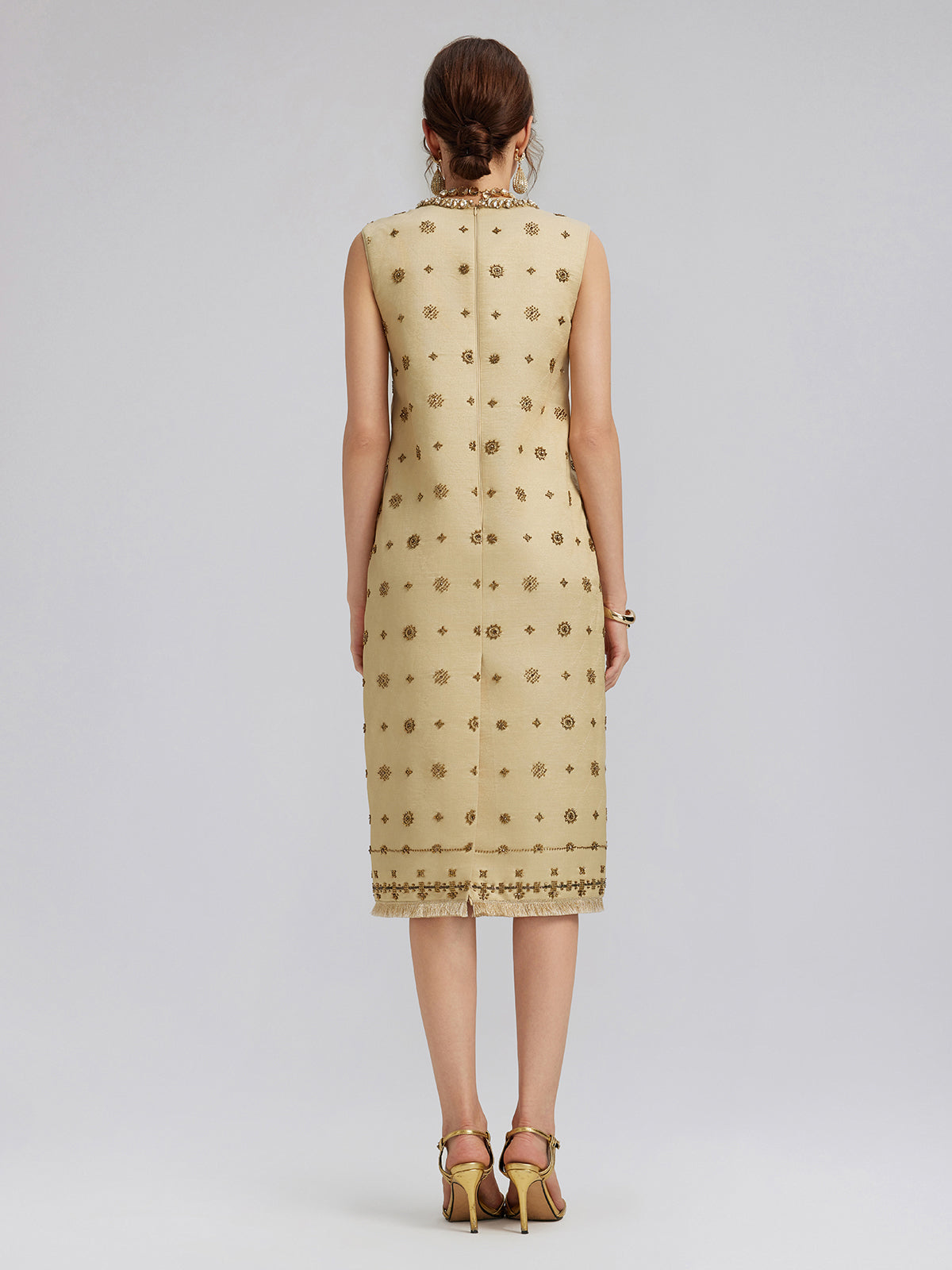 Hand-Beaded Fringe Sleeveless Dress