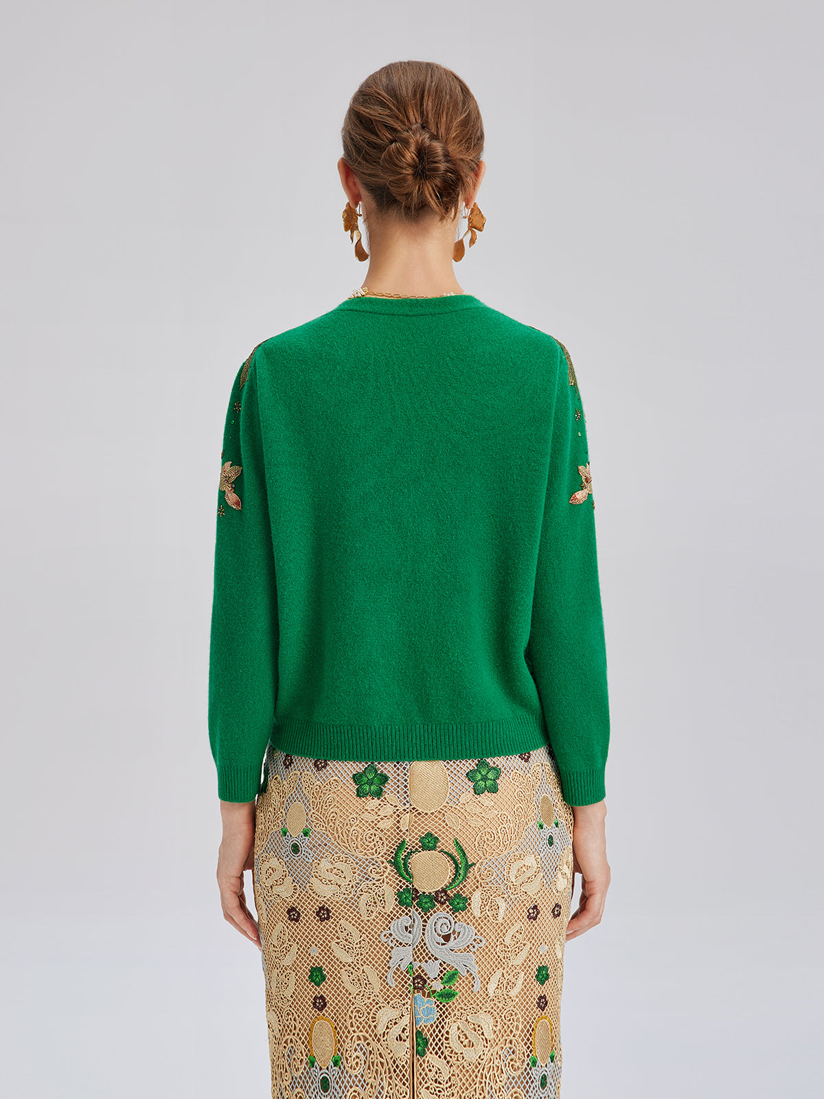 Wool Hand-Beaded Embroidered Cardigan (100% Wool)