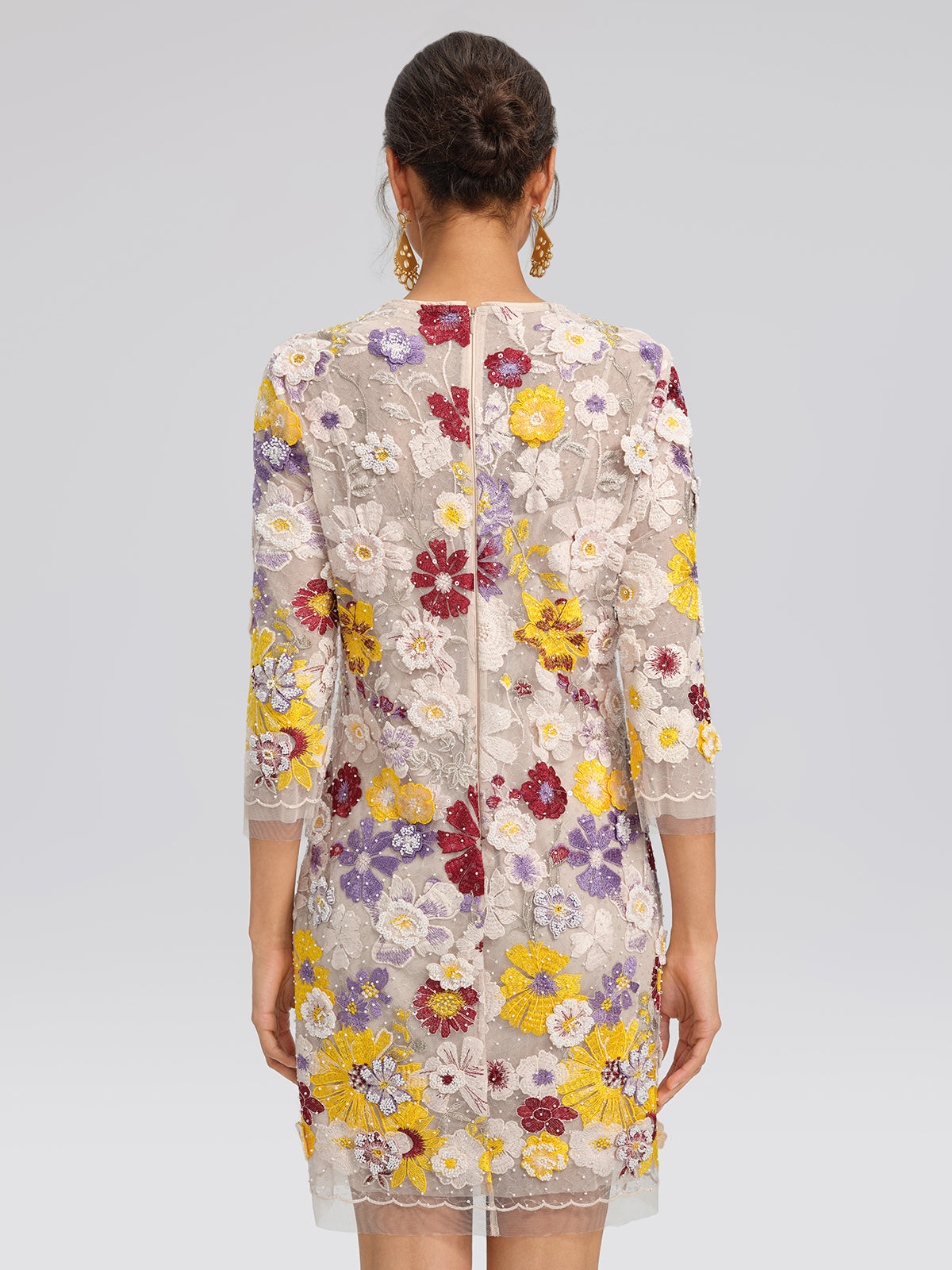 Beaded Floral Embroidered Sheer Mesh Dress (Slip Dress Included)