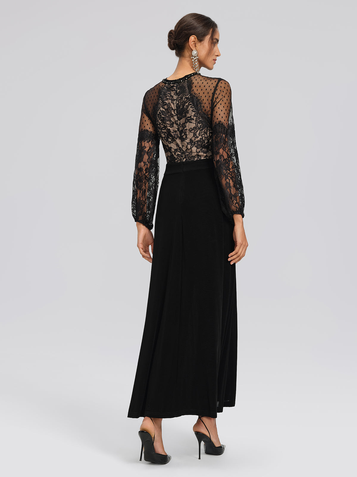 French Lace-Panel High-Waist Dress