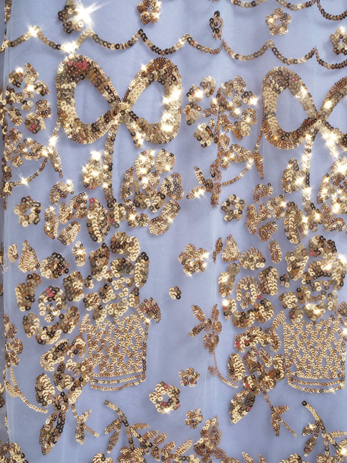 Gold Foil Mesh Heavywork Maxi Dress (Waist Tie Included)