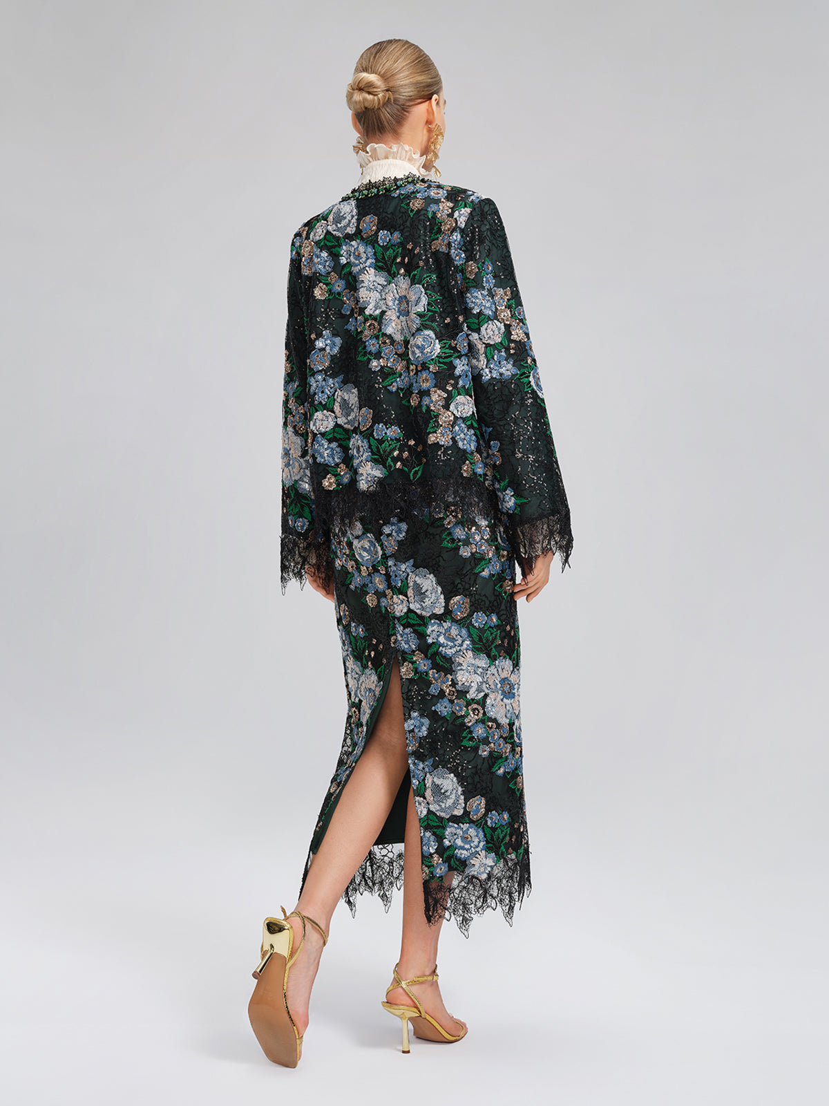 Sequin Lace-Trim Elastic-Waist Skirt