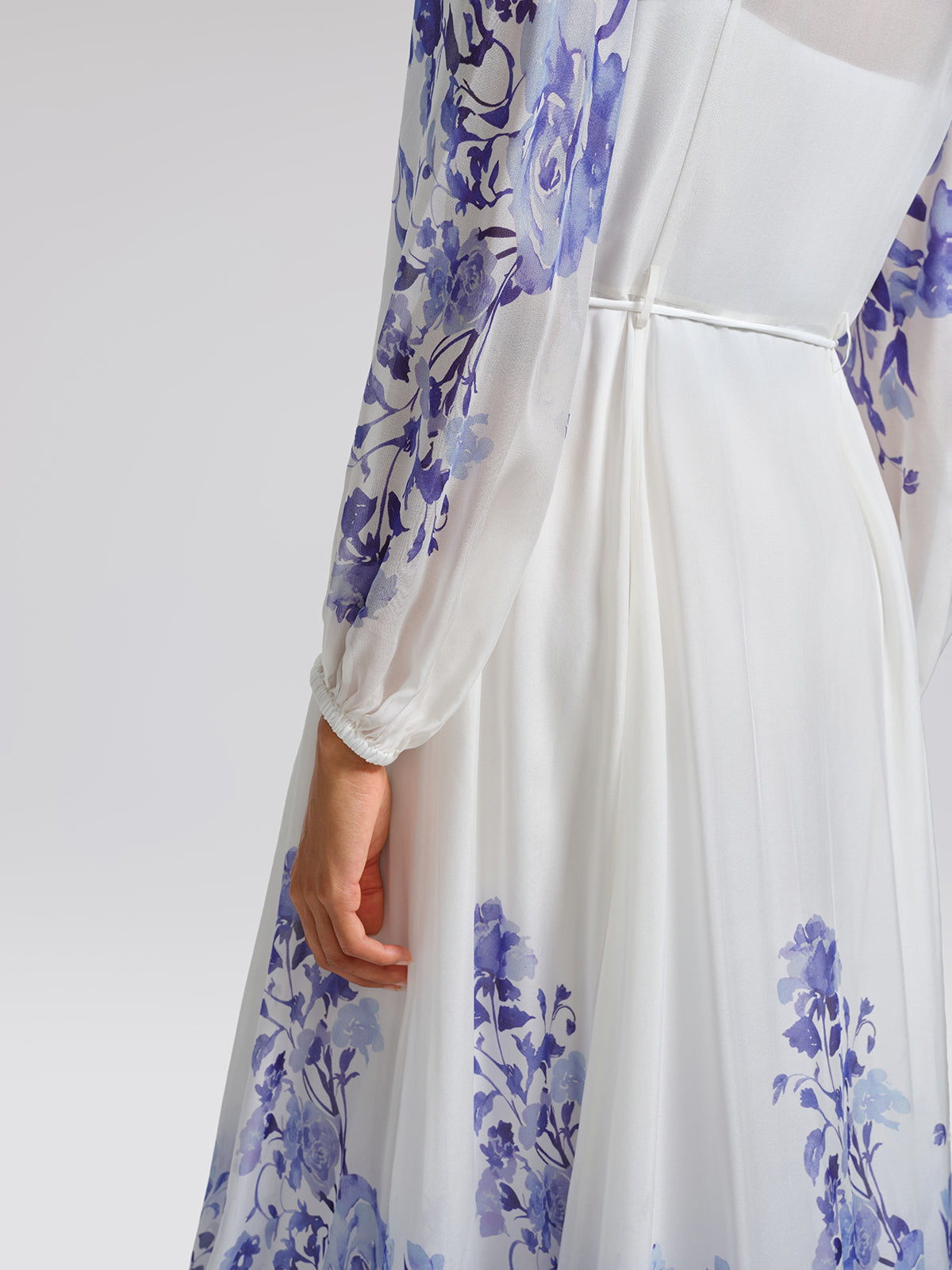 V-Neck Lantern-Sleeve Maxi Dress (Waist Tie & Slip Dress Included)