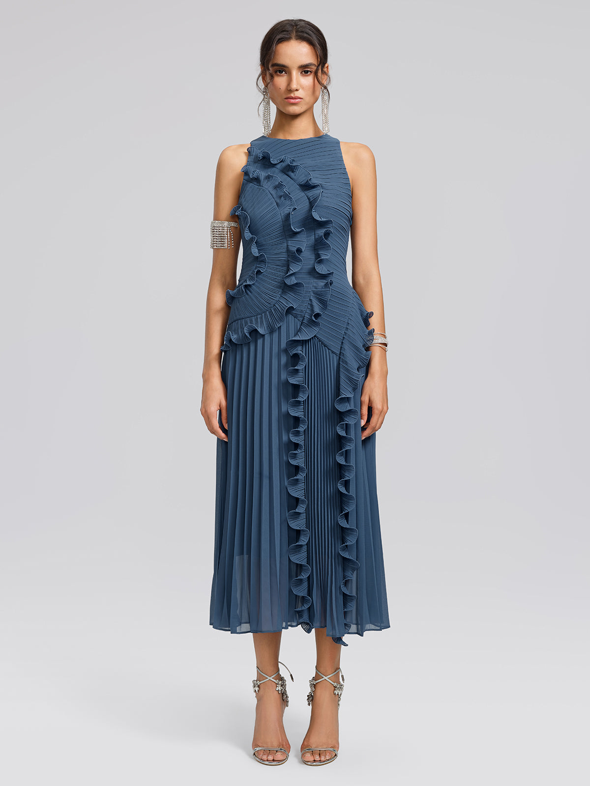 Ruffled Pleated Maxi Dress