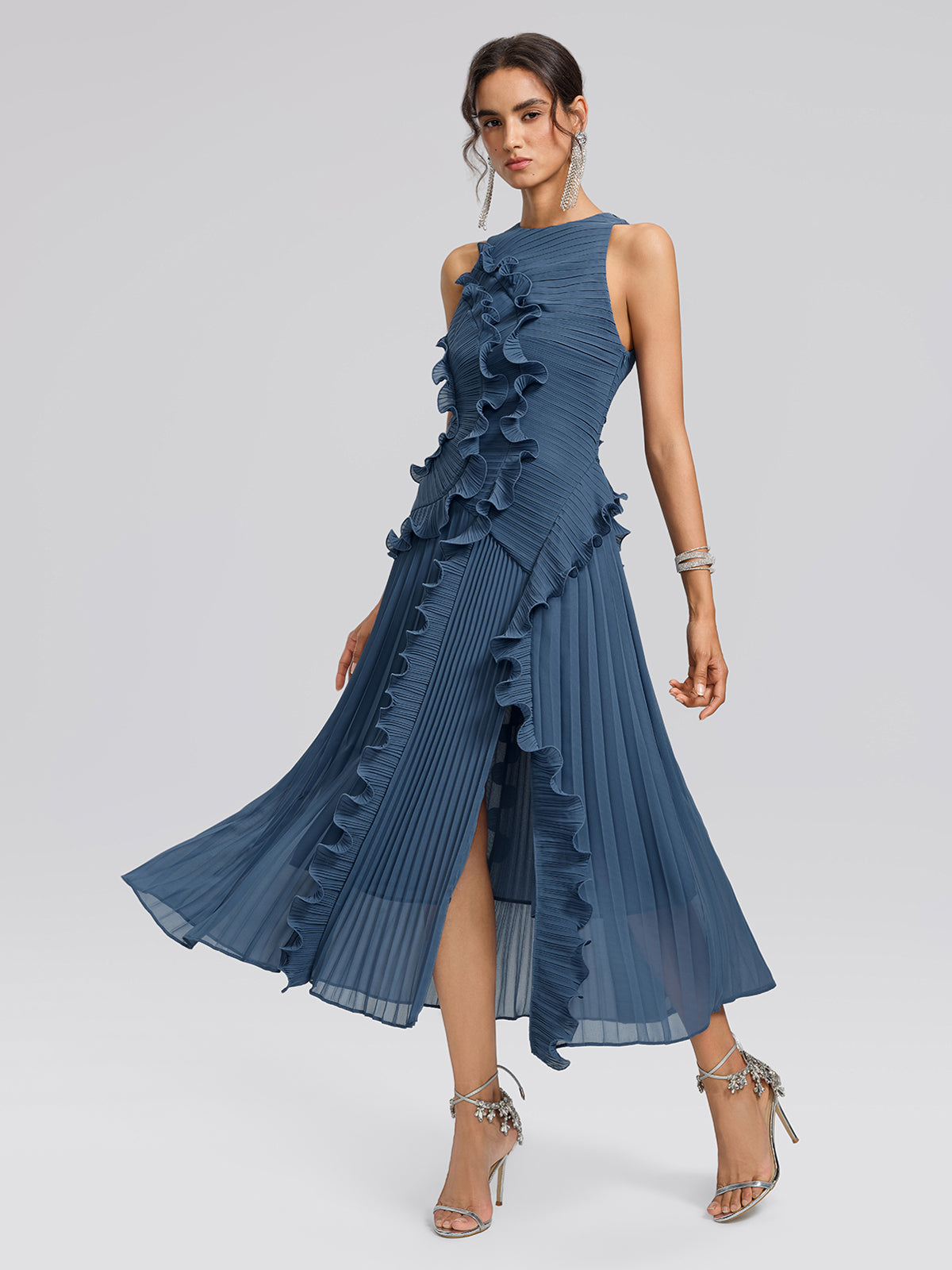 Ruffled Pleated Maxi Dress
