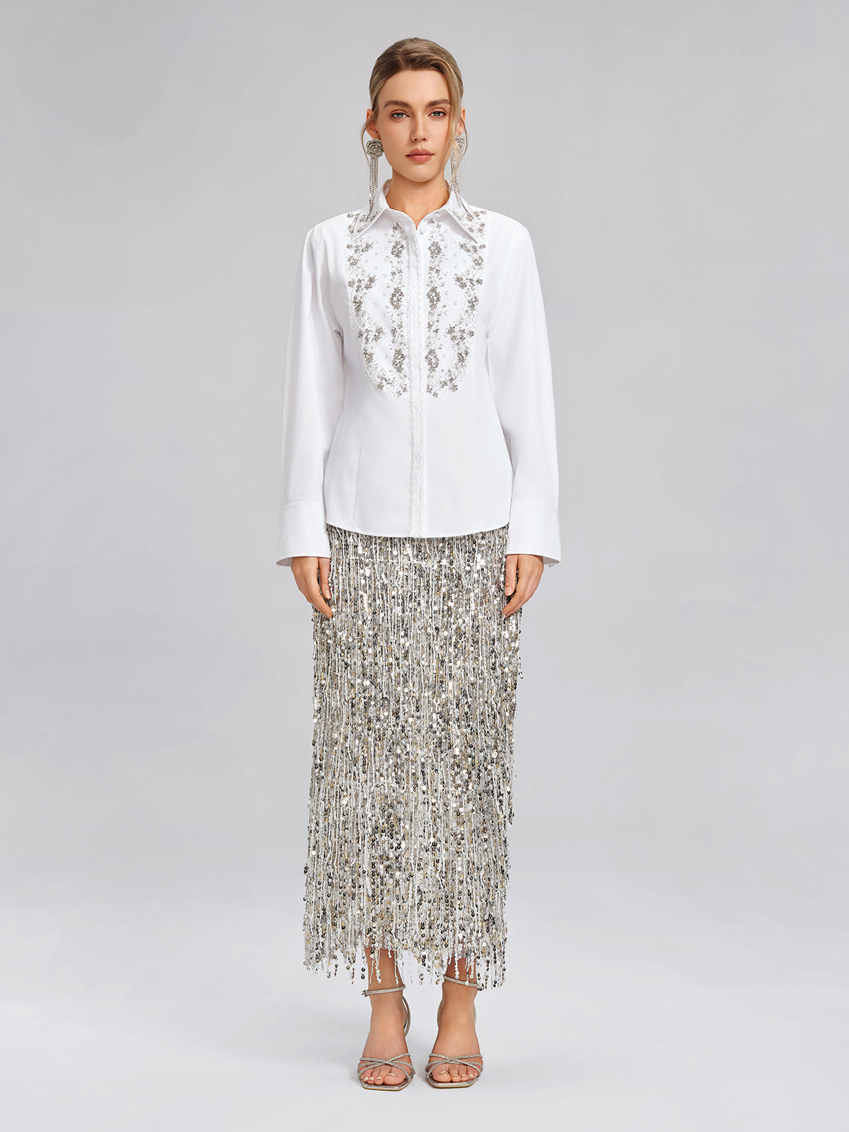 Hand Beaded Embellished White Shirt