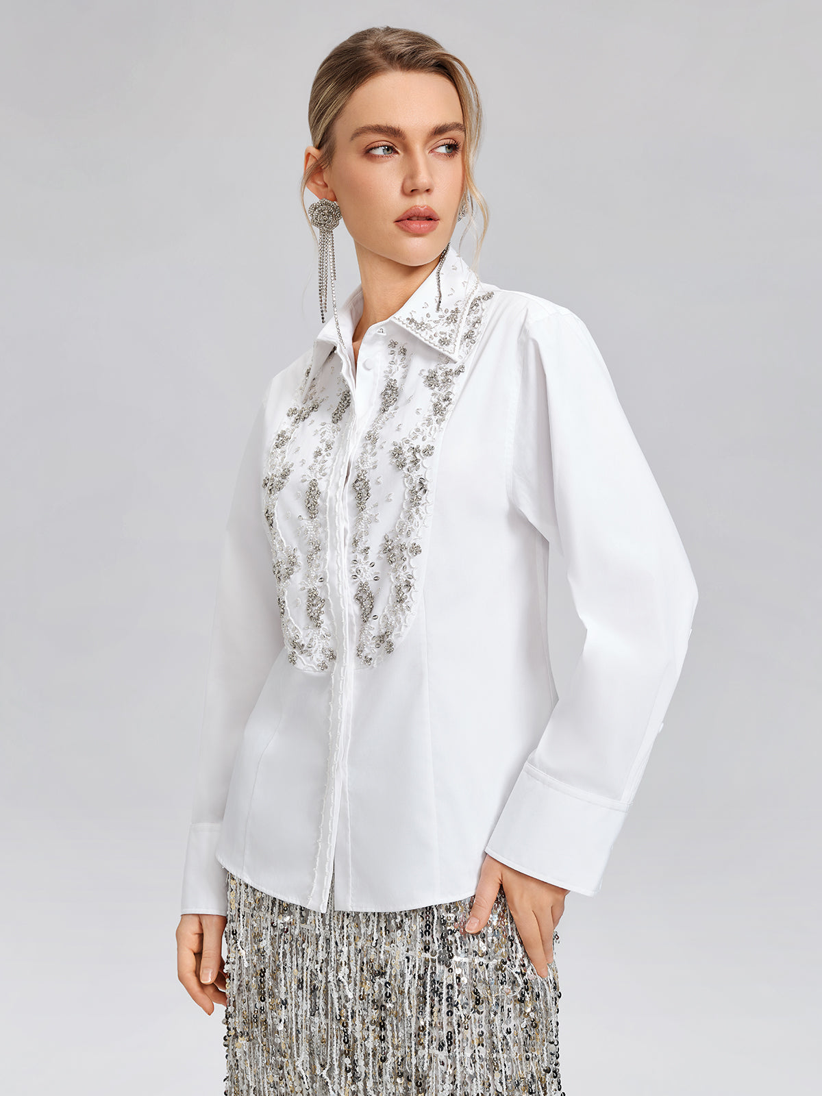 Hand Beaded Embellished White Shirt