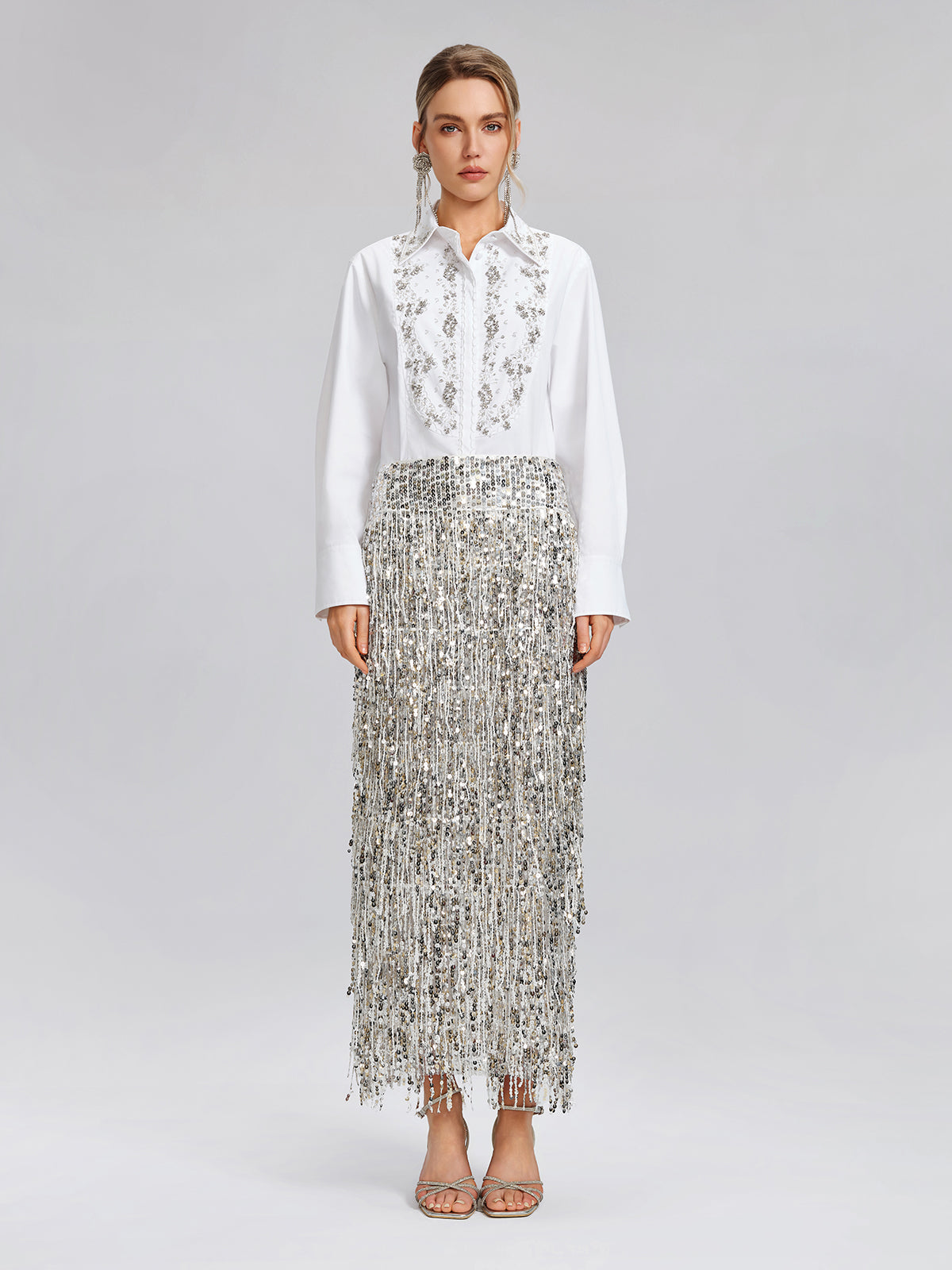 Hand Beaded Embellished White Shirt