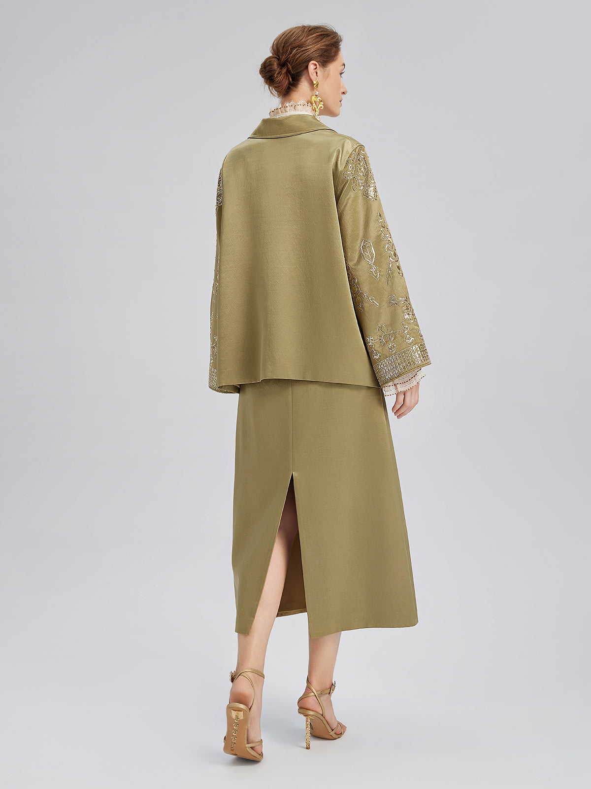 Lustrous Embroidered Floral A-Line Skirt