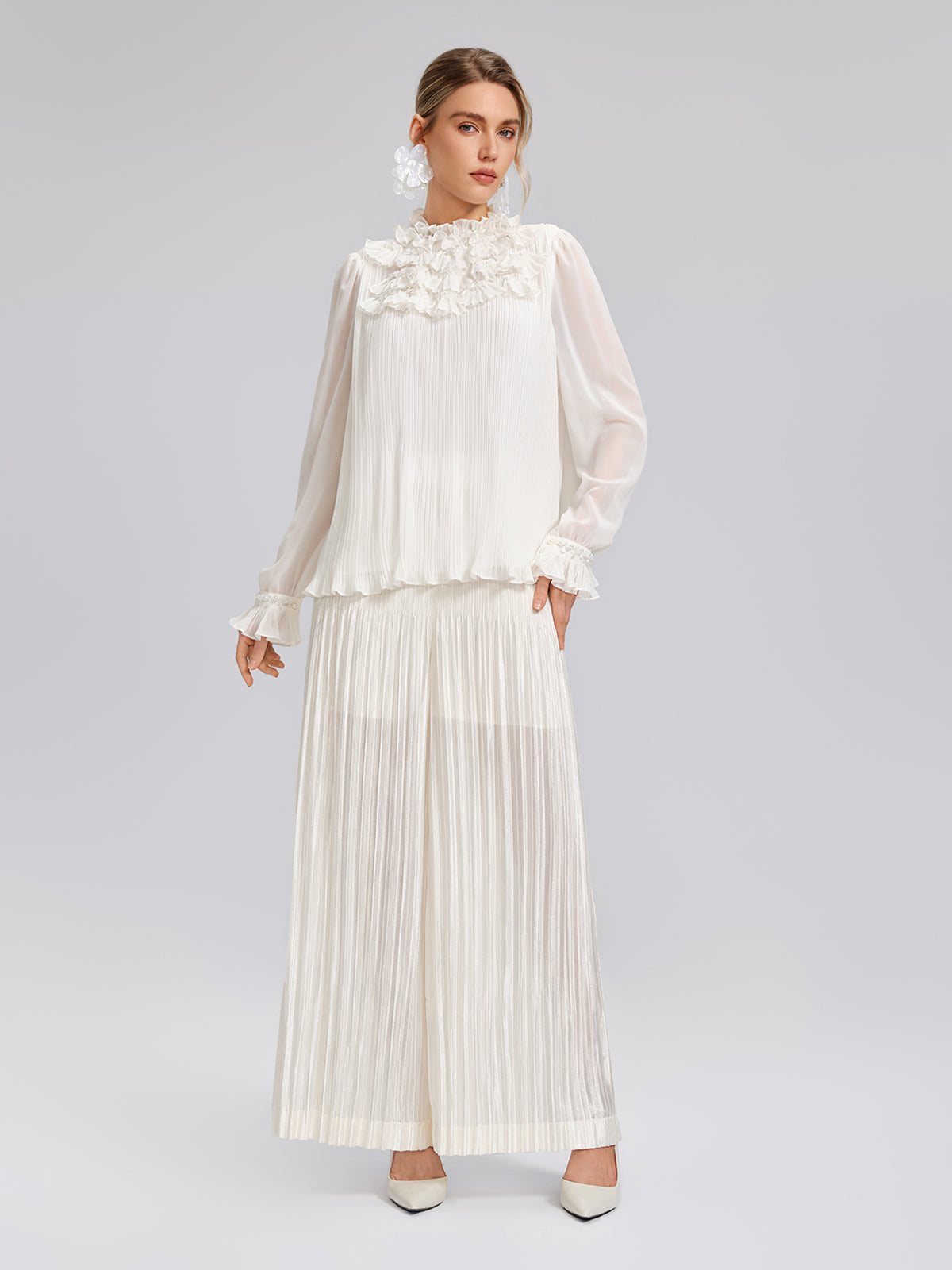 Art Pleated Elastic-Waist Wide-Leg Pants