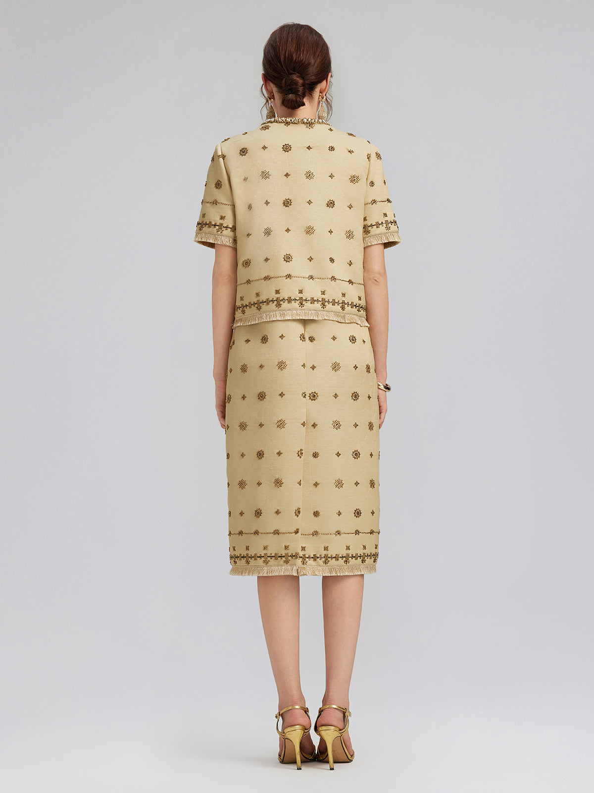 Hand-Beaded Fringe Cropped Jacket