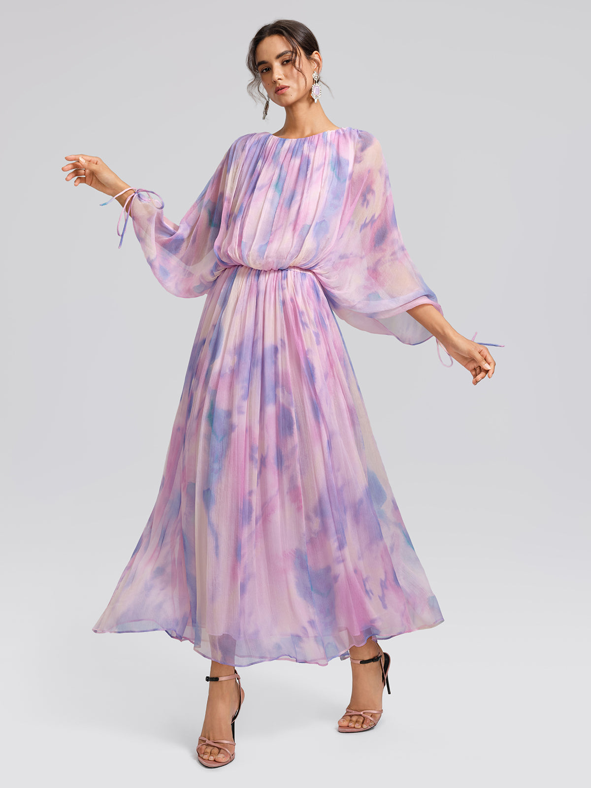 Silk Batwing Sleeve Waist-Defined Top & Skirt Set