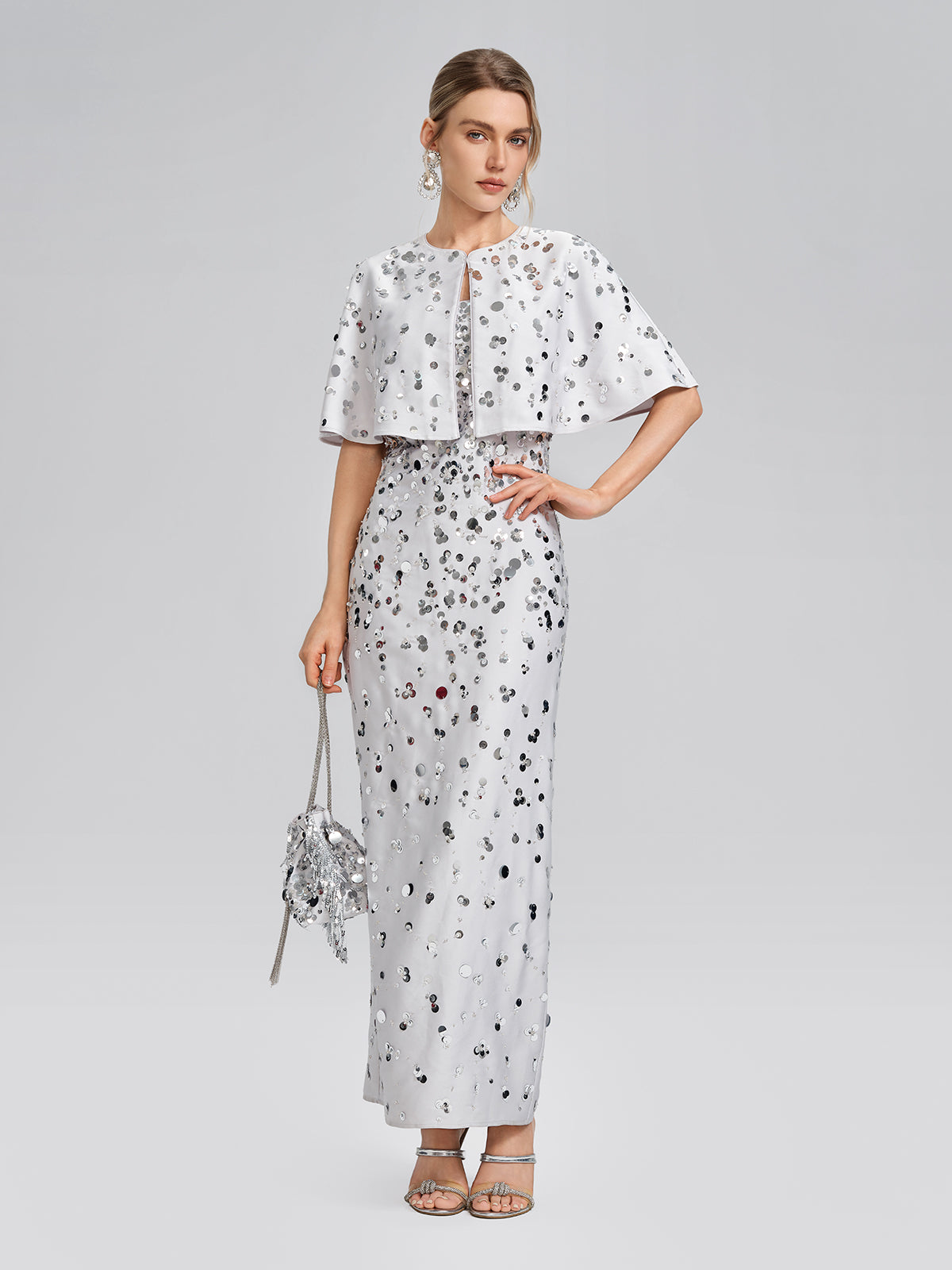 Gradient Sequin Dress & Shawl Set