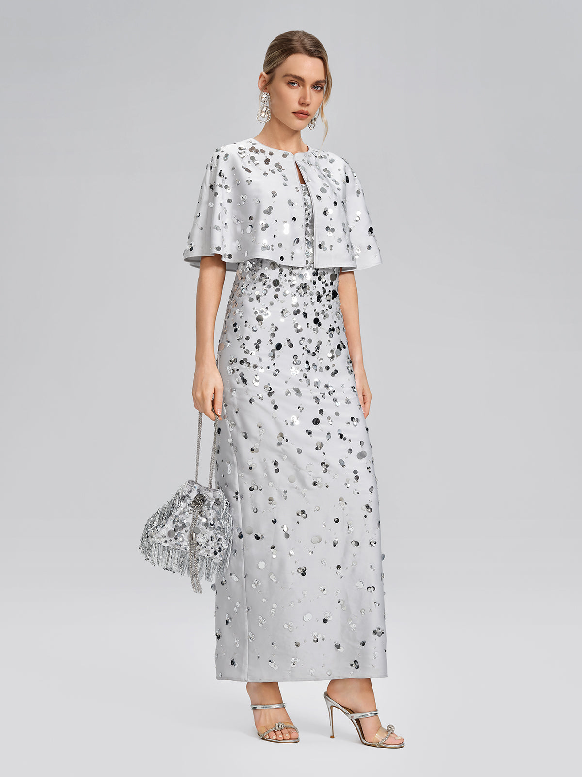 Gradient Sequin Dress & Shawl Set