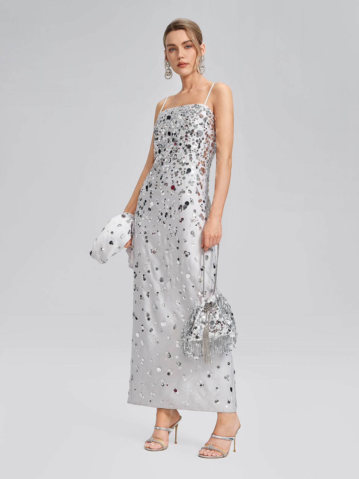 Gradient Sequin Dress & Shawl Set