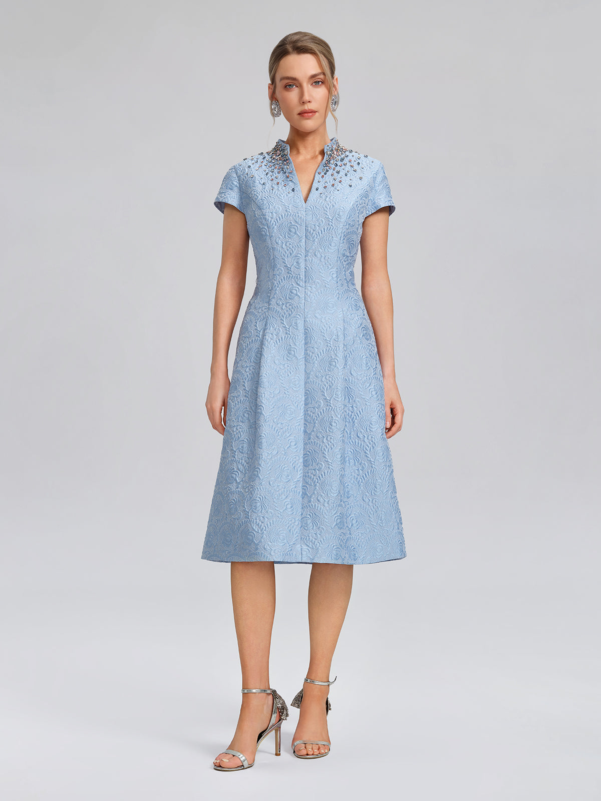 Hand-Beaded Crystal Jacquard A-Line Dress (Belt Included)
