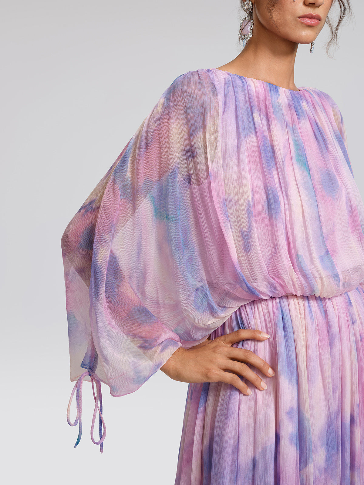 Silk Batwing Sleeve Waist-Defined Top & Skirt Set