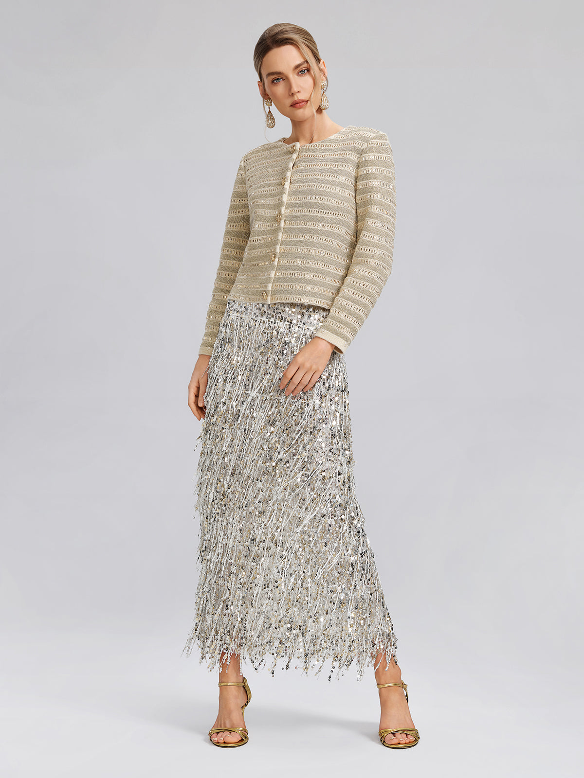 Crystal-Embellished Feather-Trim Jacket