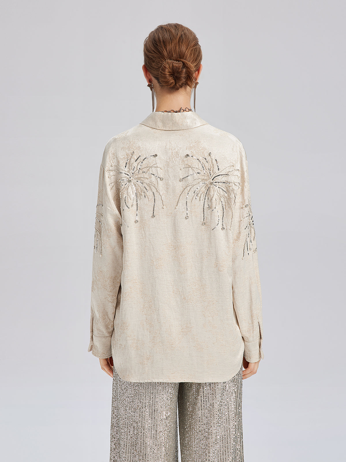 Hand-Beaded Embroidered Jacquard Shirt