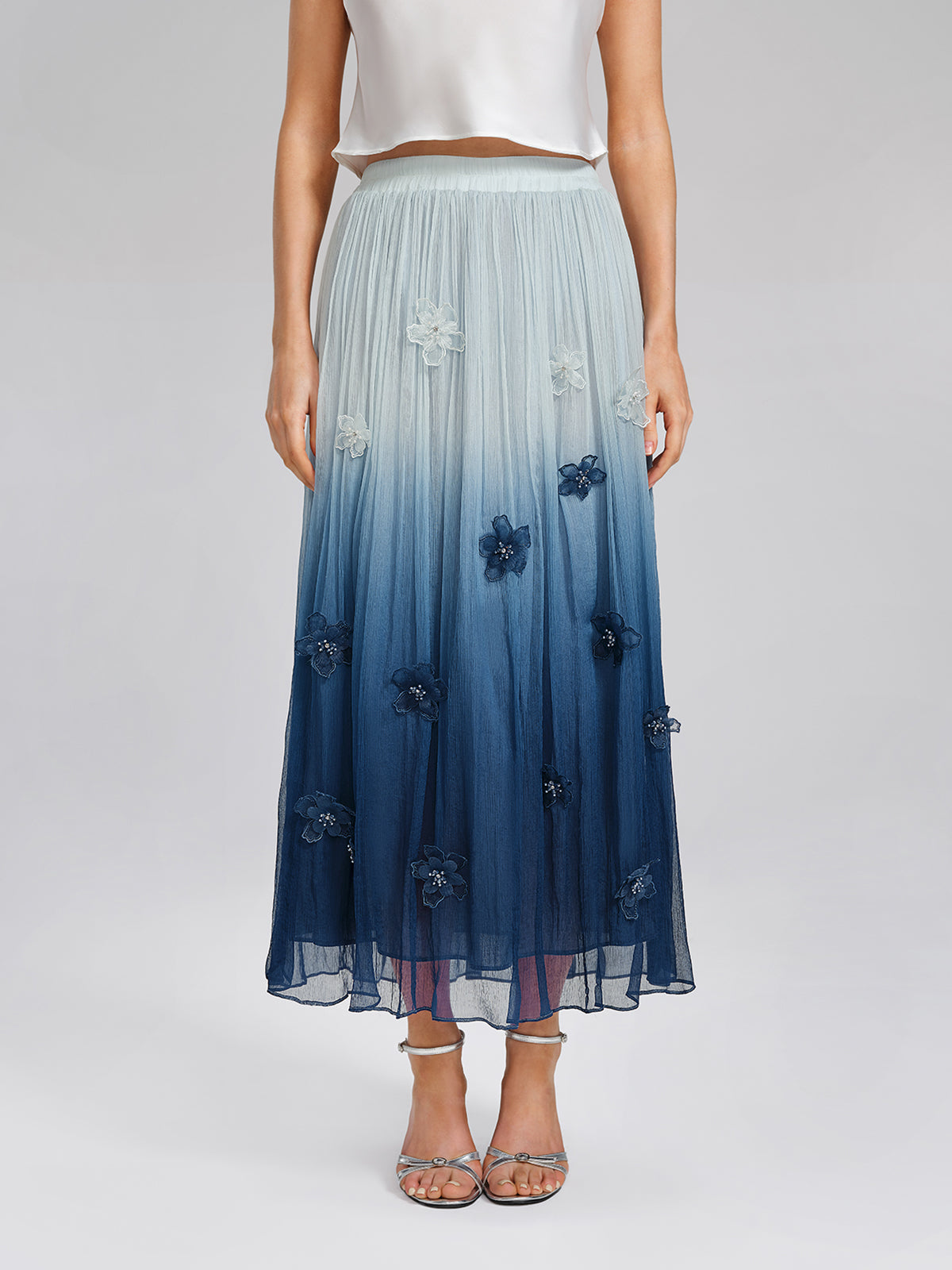 Eco Gradient-Dyed Floral-Embellished Skirt