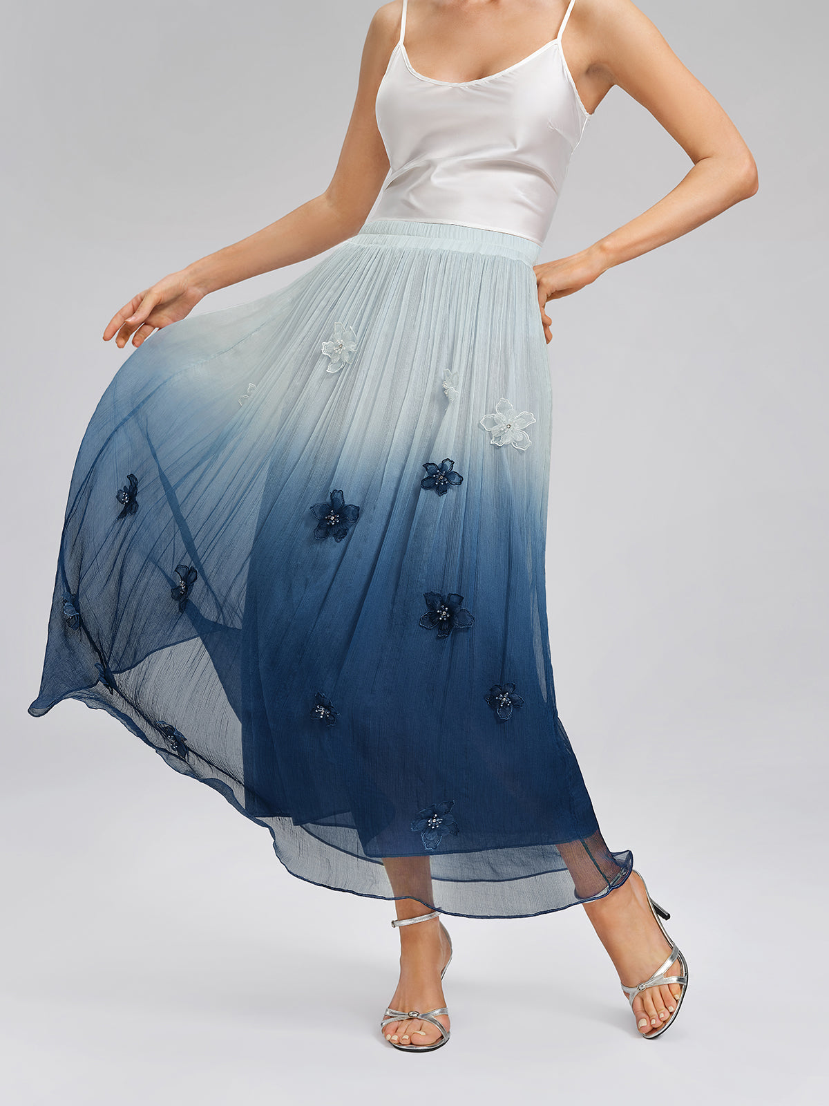 Eco Gradient-Dyed Floral-Embellished Skirt
