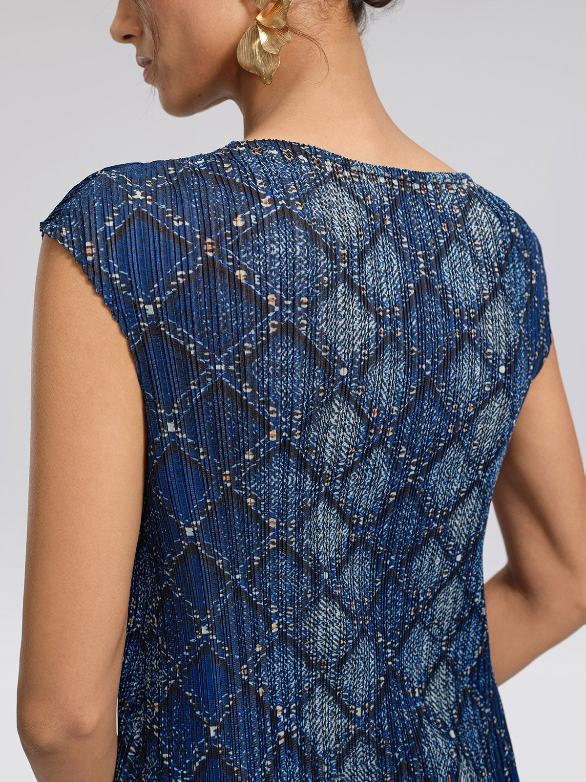 Pleated Diamond Print Mermaid Dress