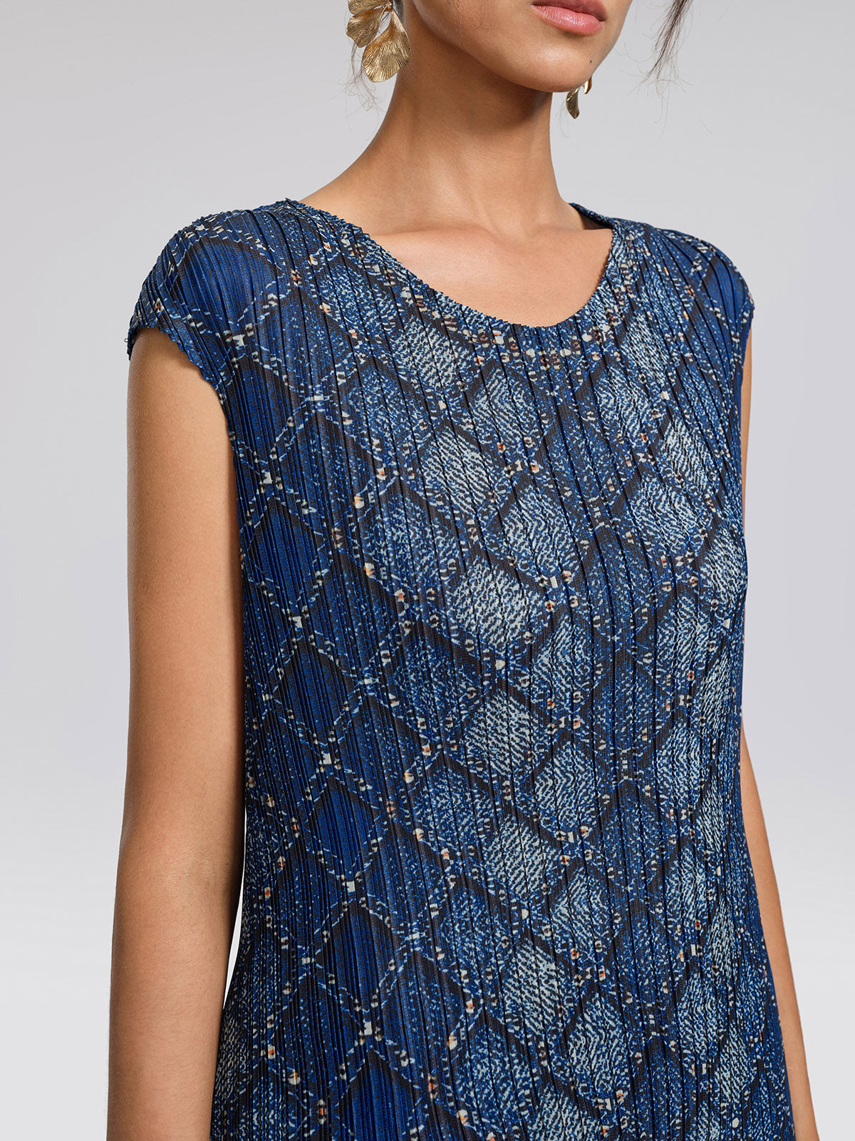 Pleated Diamond Print Mermaid Dress