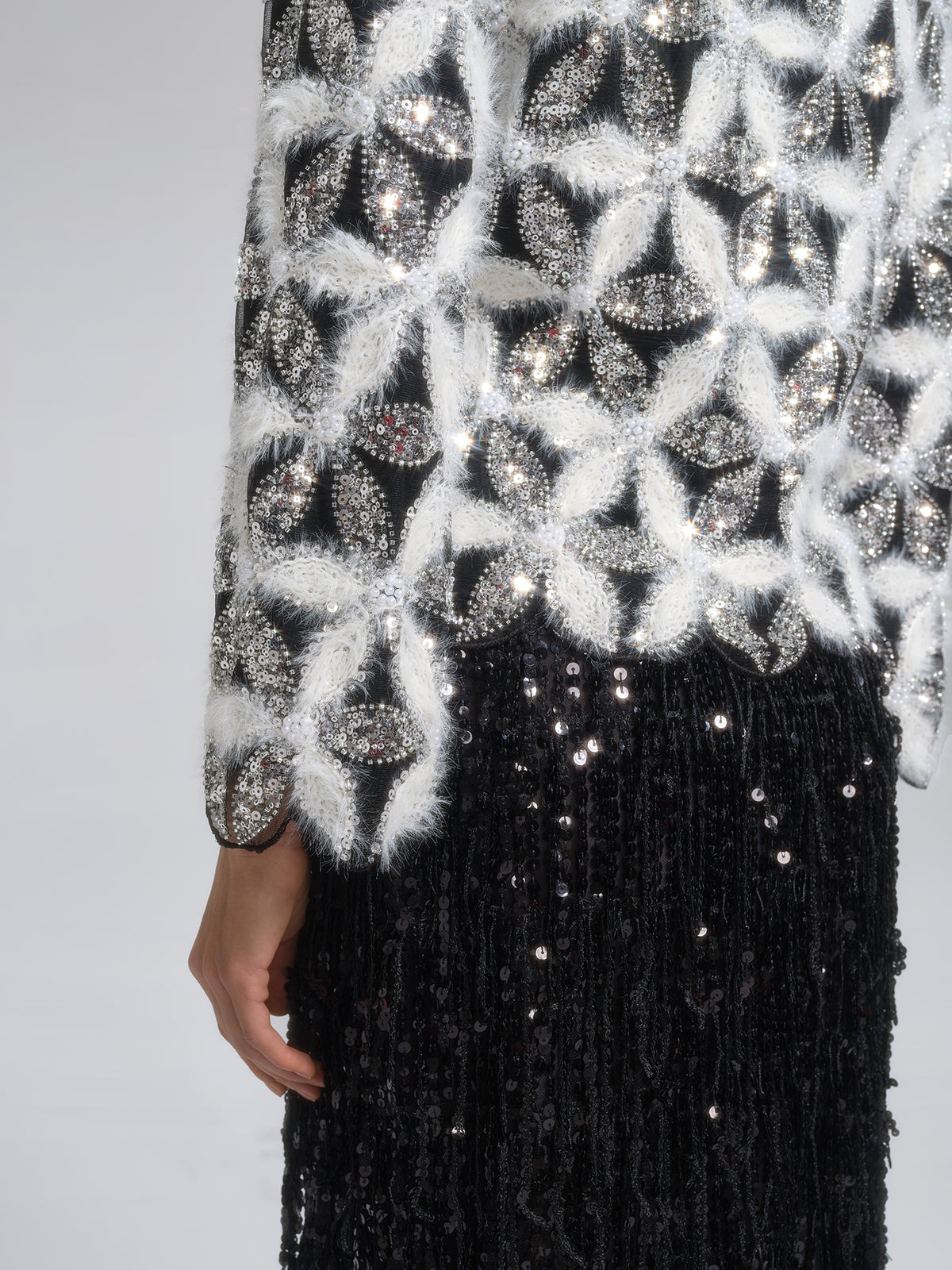 Beaded Floral Long-Sleeve Knit Sweater