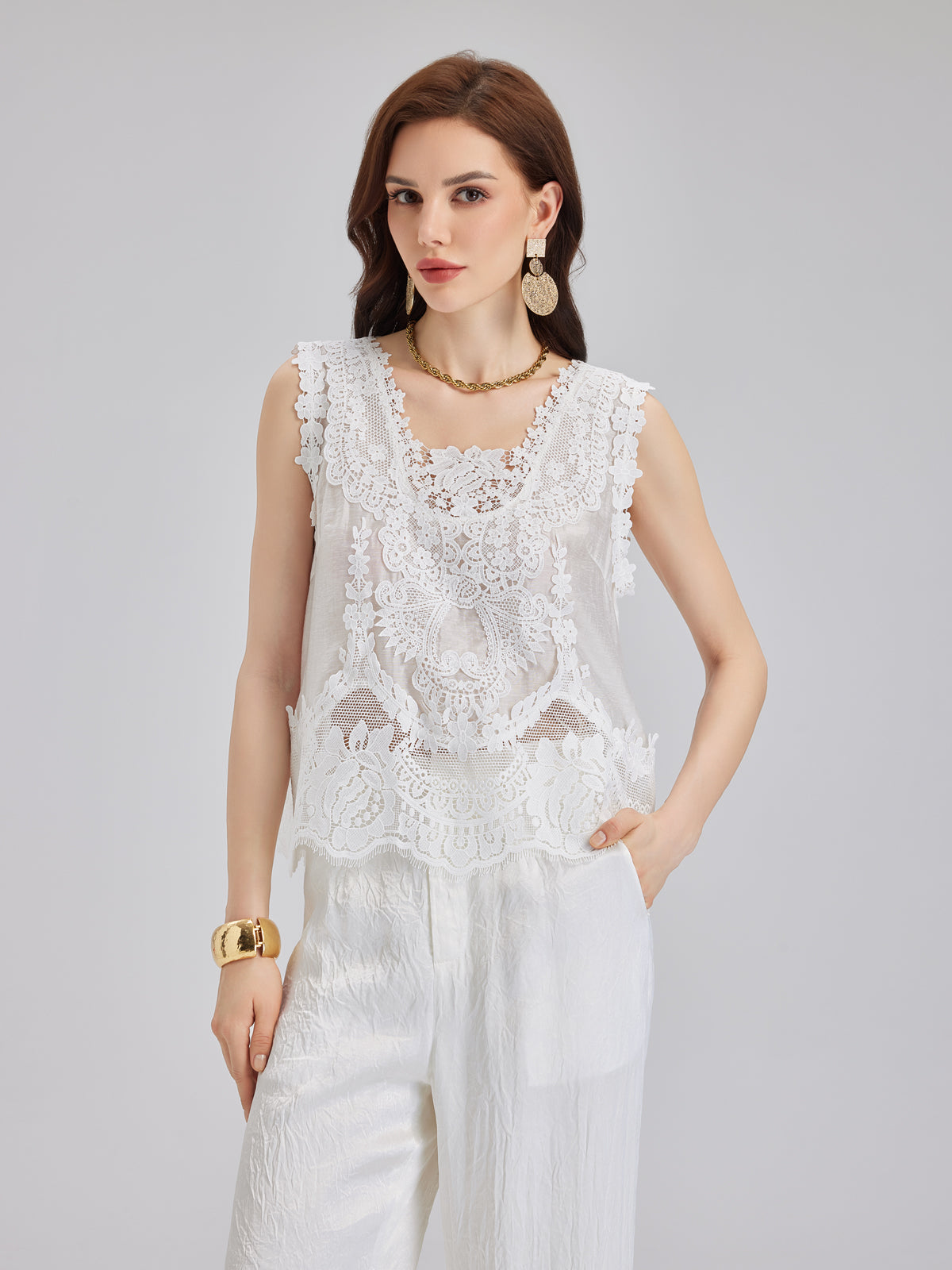 Vintage Eelegant Lace Embroidered Vest
