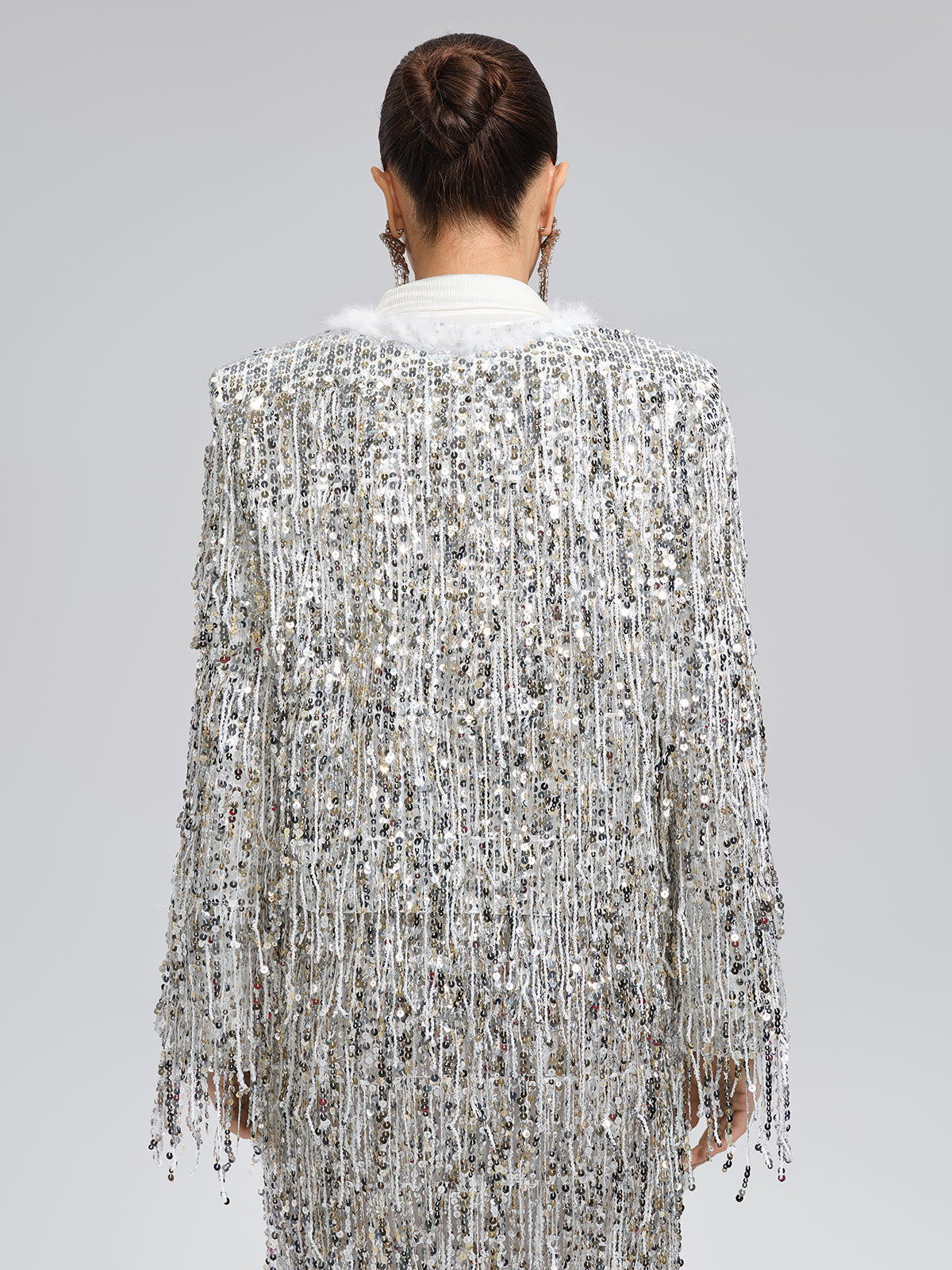 Sequined Beaded Fringe Cropped Jacket