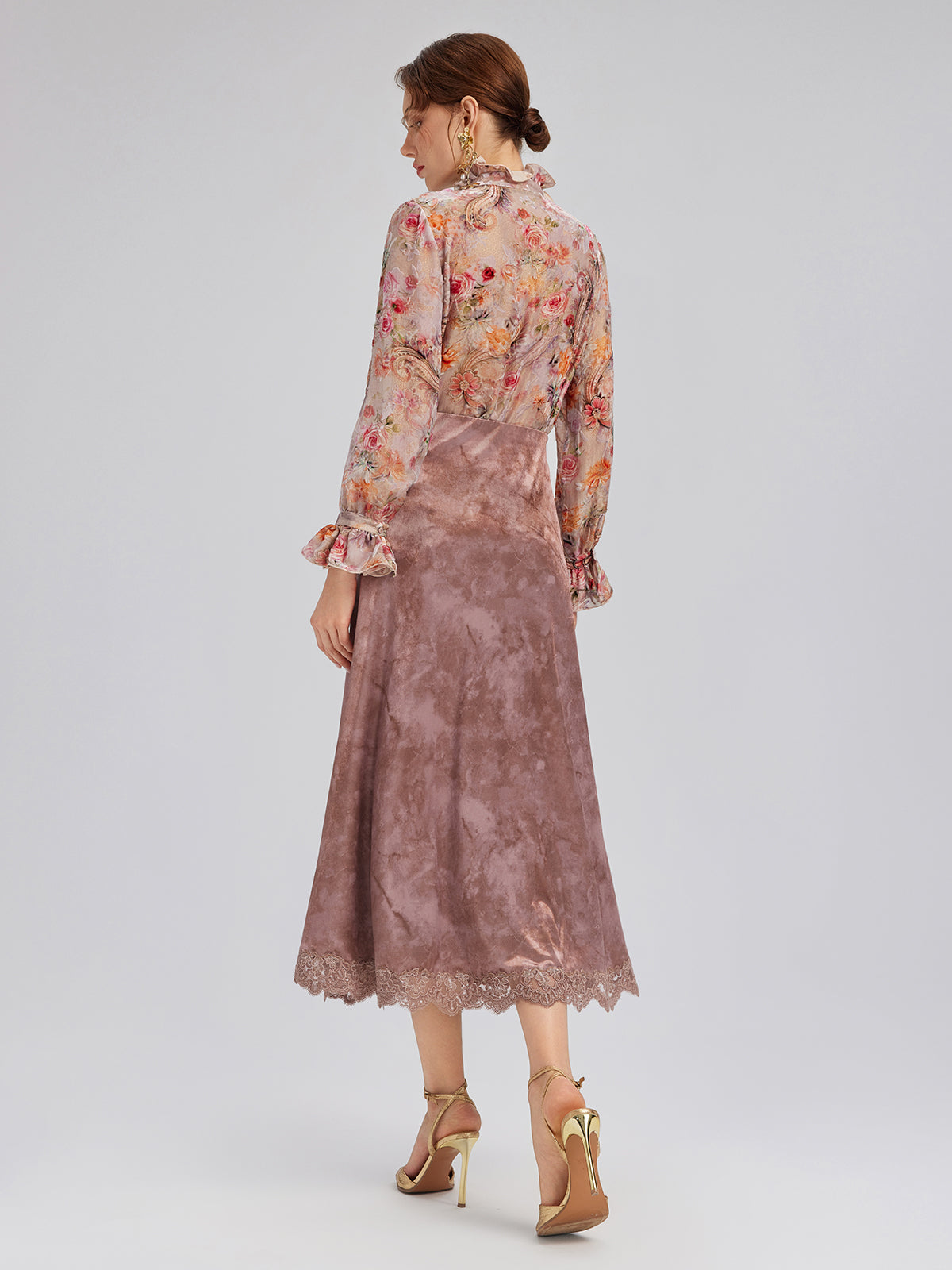 Silk Velvet Devoré Rose Pink Ruffle Blouse