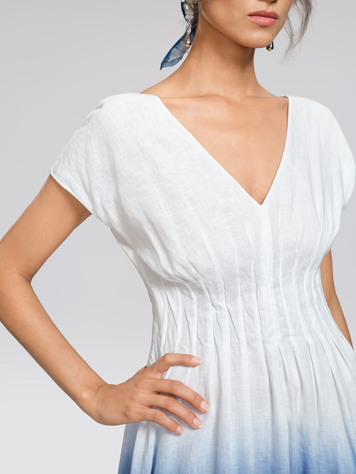 Linen Tie-Dye Resort Maxi Dress (3D Floral Waist Rope Included)