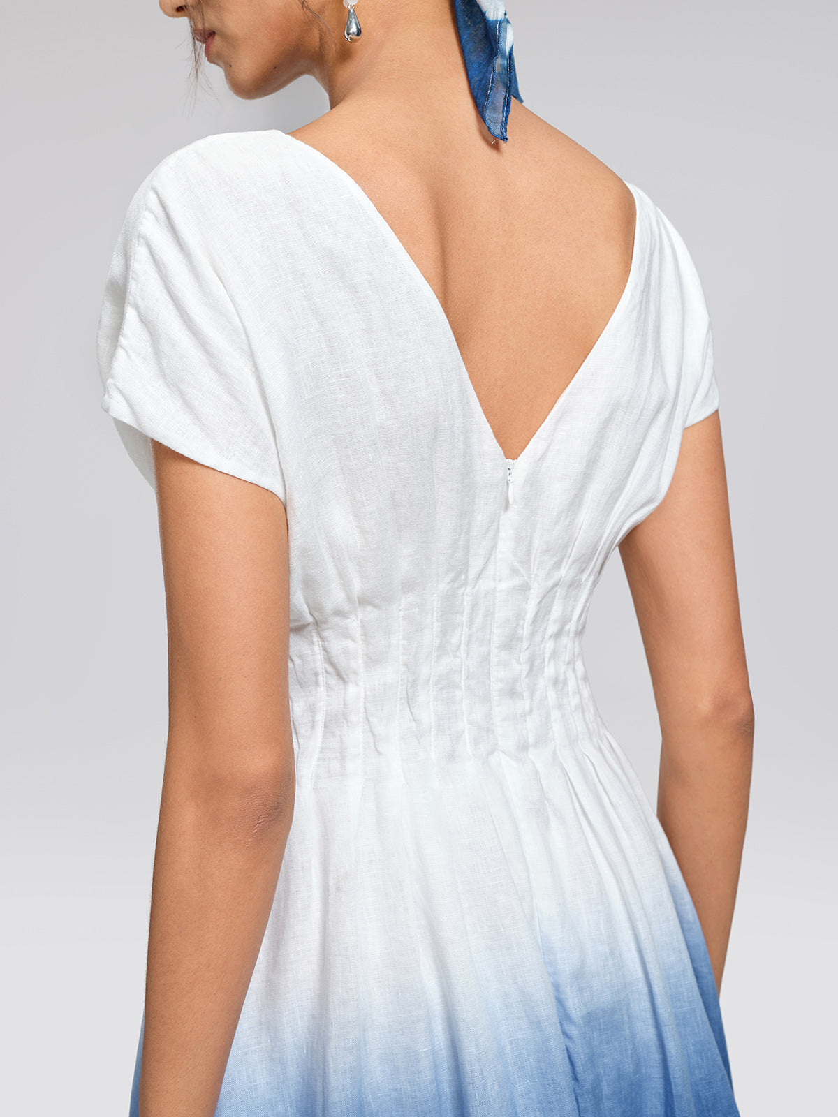 Linen Tie-Dye Resort Maxi Dress (3D Floral Waist Rope Included)