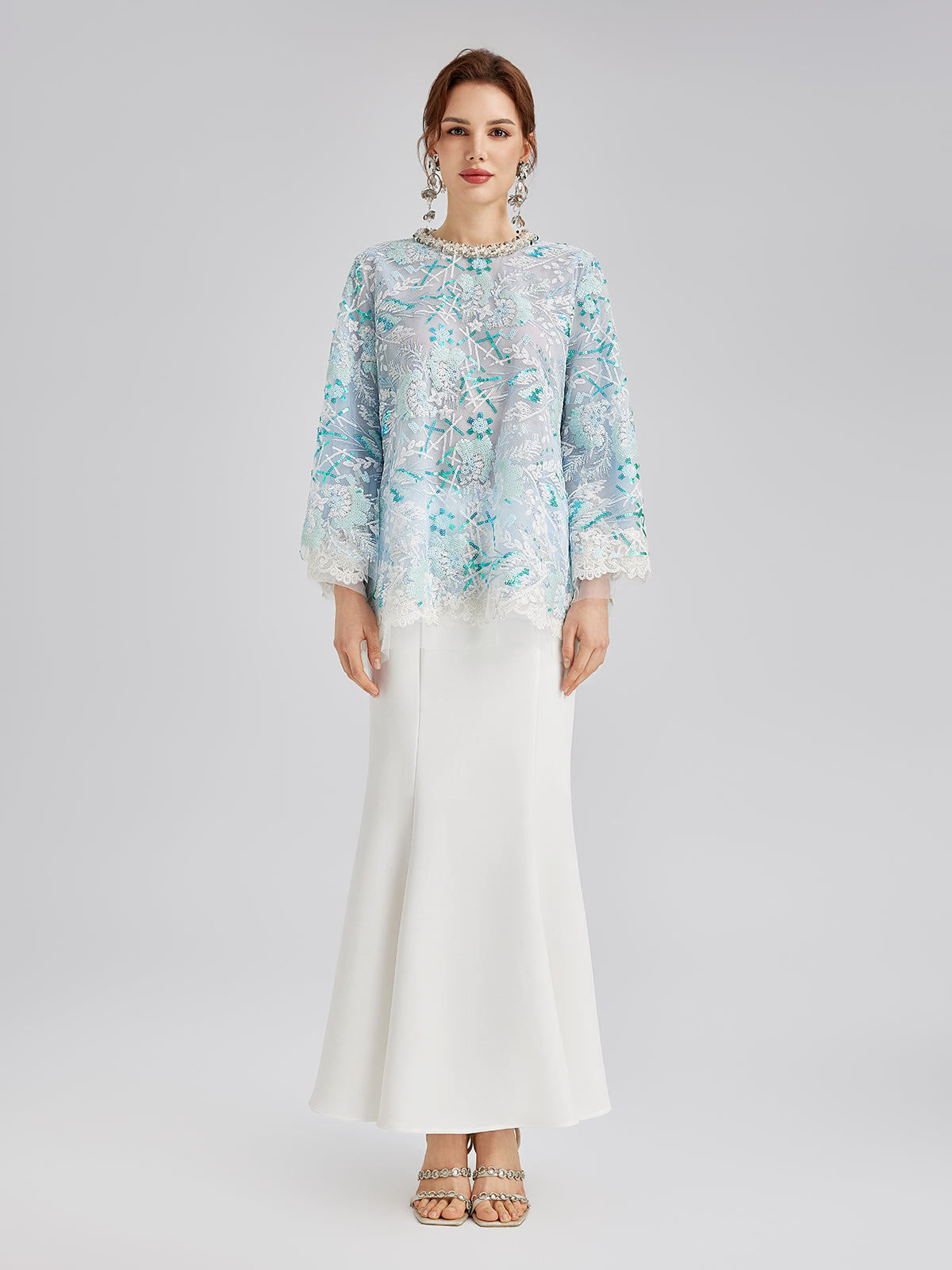 Final Sale | French Custom Embroidery Sequin Cape Top